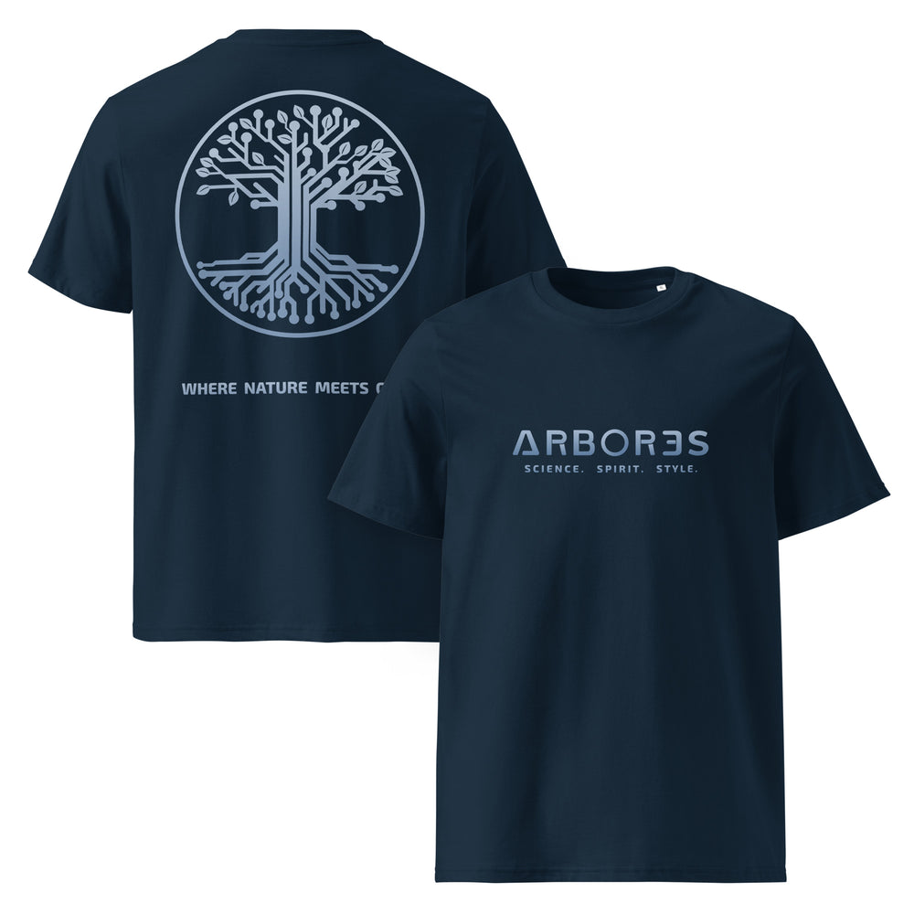 T-shirt bio ARBOR3S Signature Bleu Nébula — bleu marine — vues de face et de dos