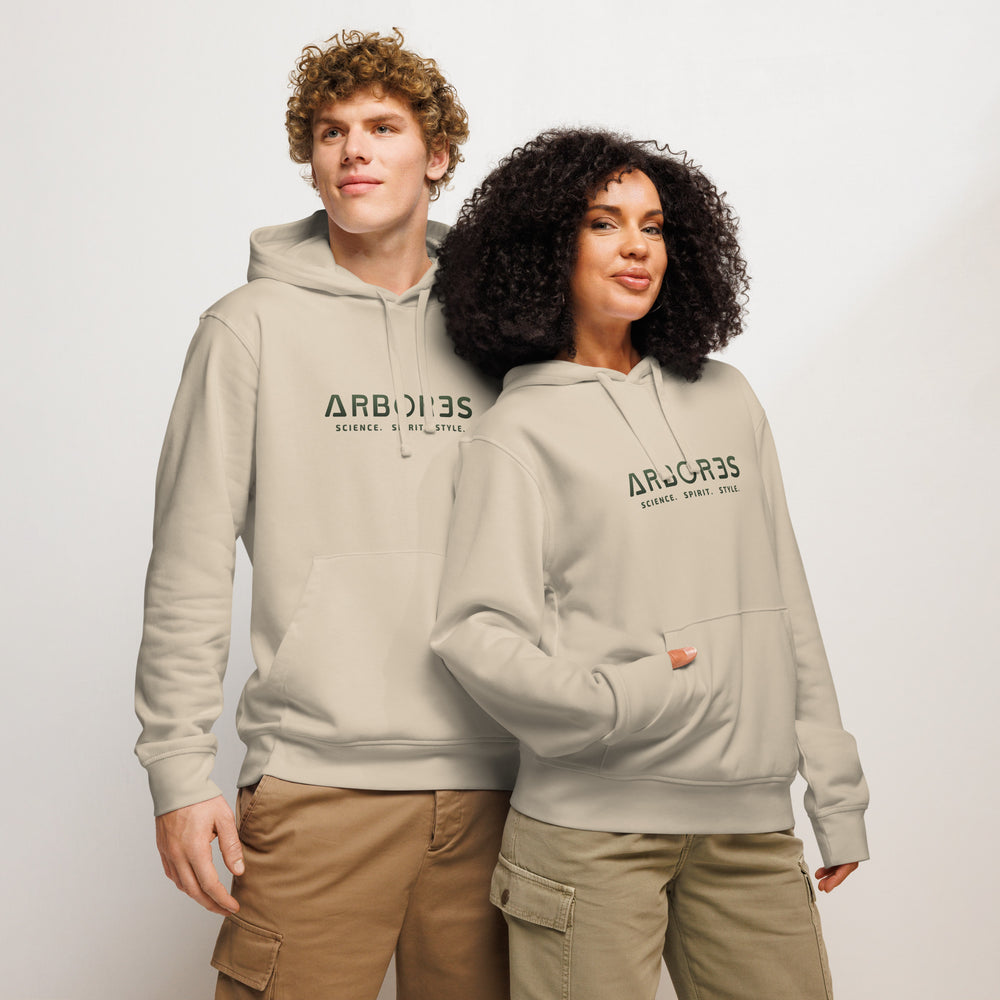 Hoodie bio ARBOR3S Signature Vert Canopée — beige Desert Dust — vue de face