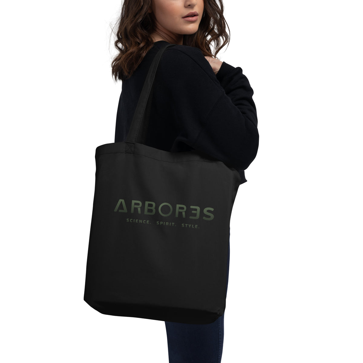 Tote bag bio ARBOR3S Signature Vert Canopée — noir — vue de dos