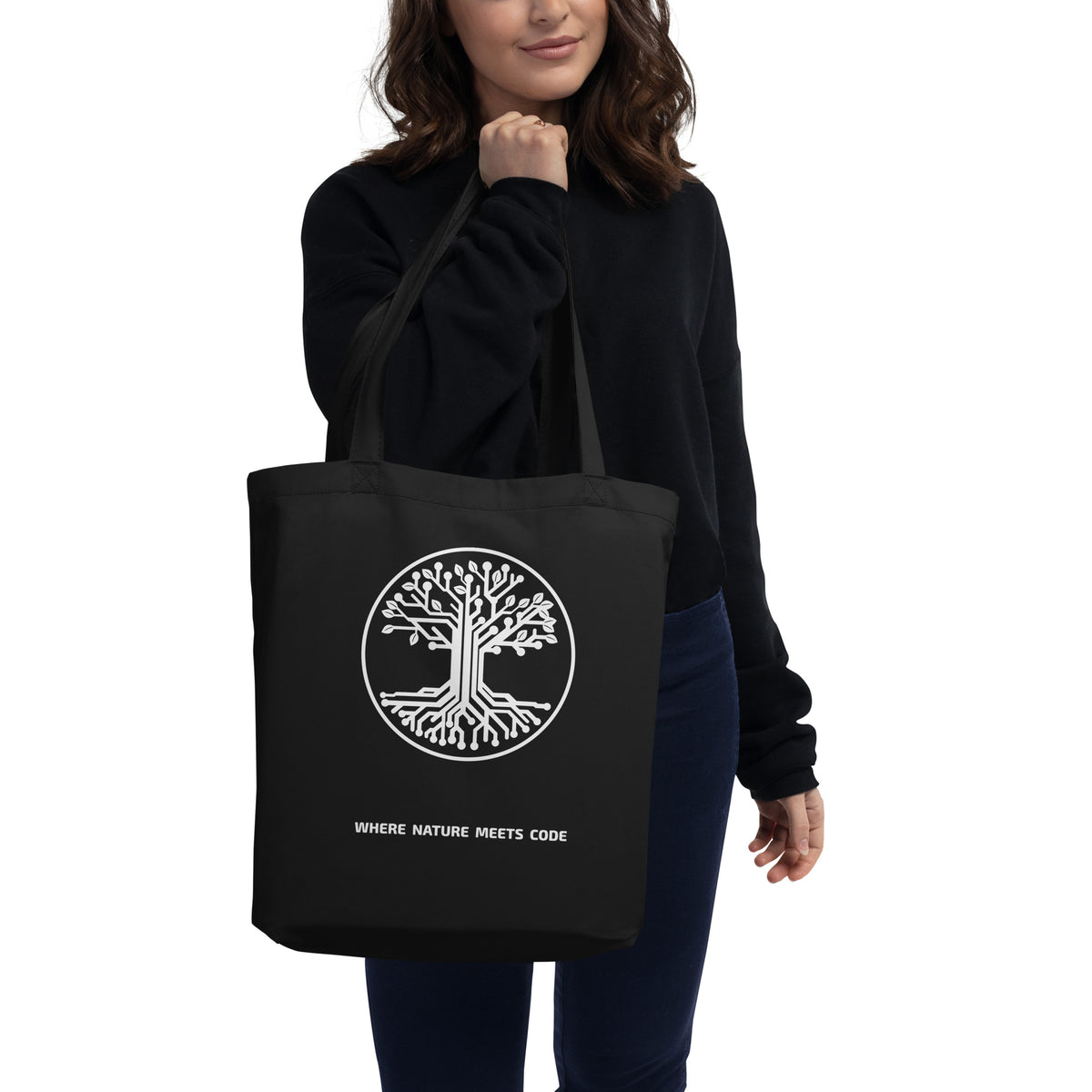Tote bag bio ARBOR3S Signature Blanc Minéral — noir — vue de face