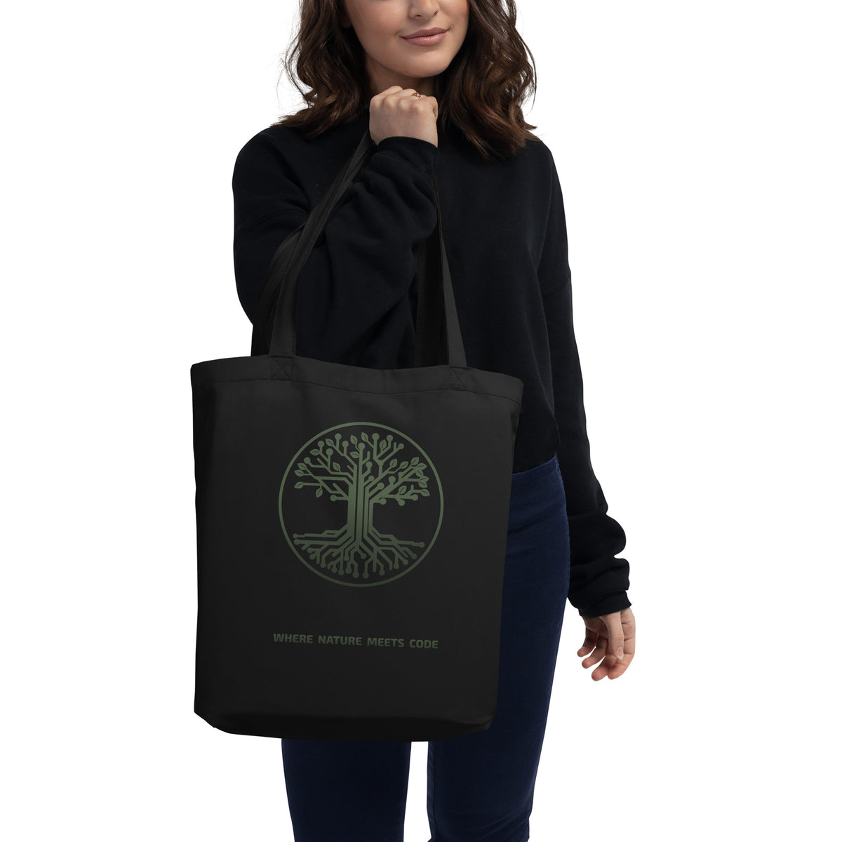 Tote bag bio ARBOR3S Signature Vert Canopée — noir — vue de face