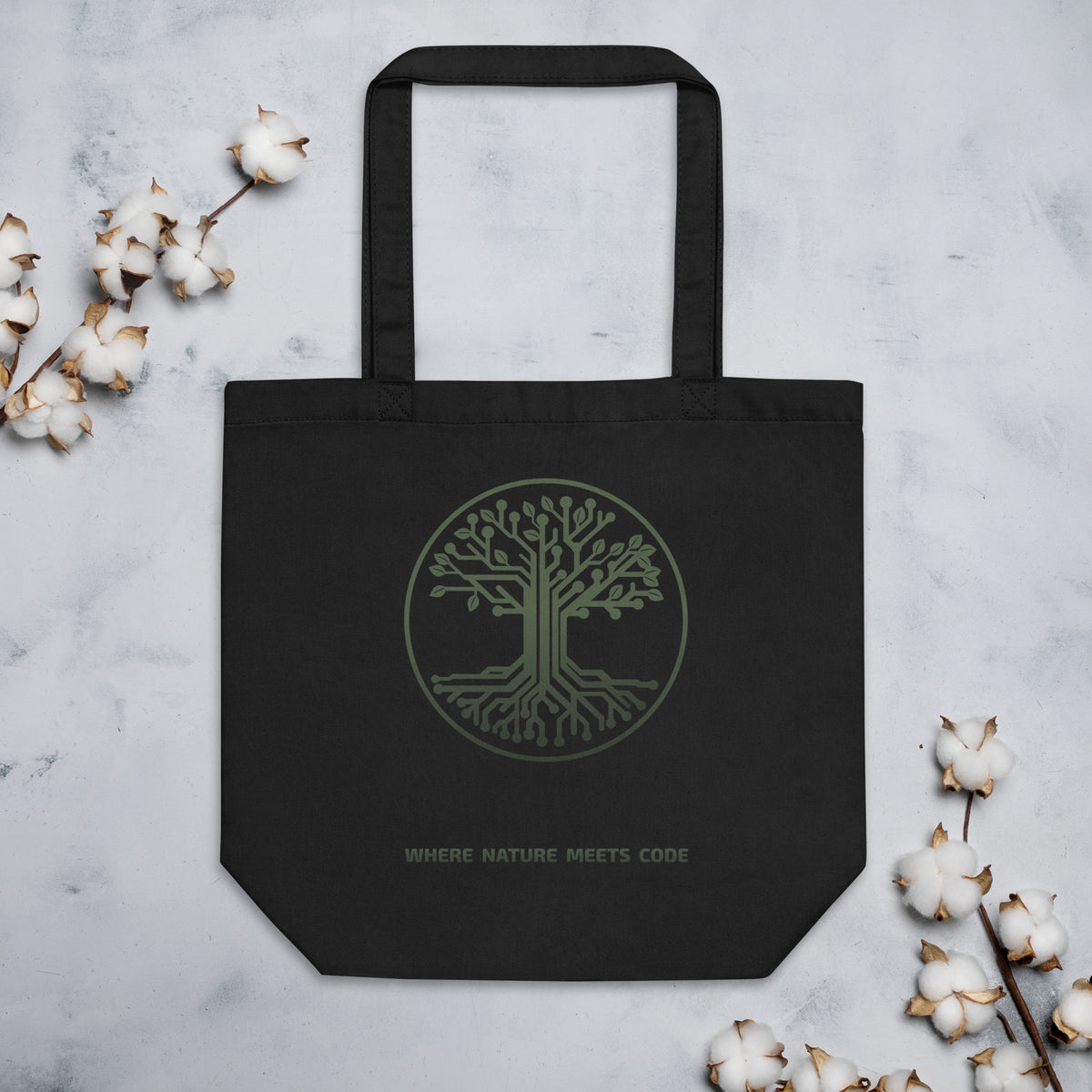 Tote bag bio ARBOR3S Signature Vert Canopée — noir — vue de face