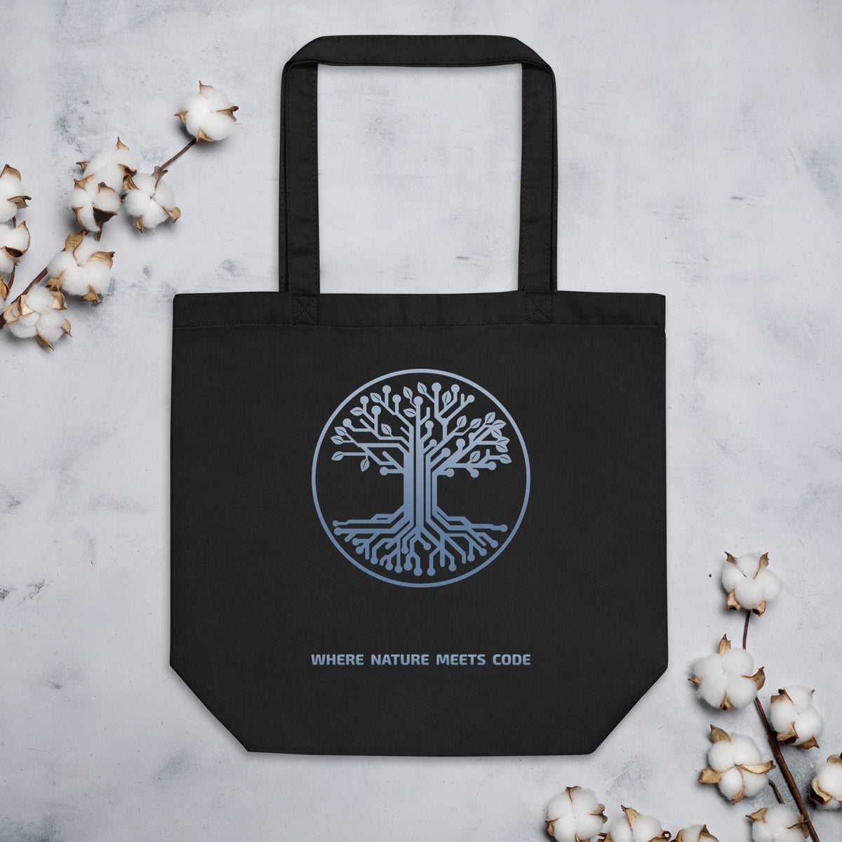Tote bag bio ARBOR3S Signature Bleu Nébula — noir — vue de face