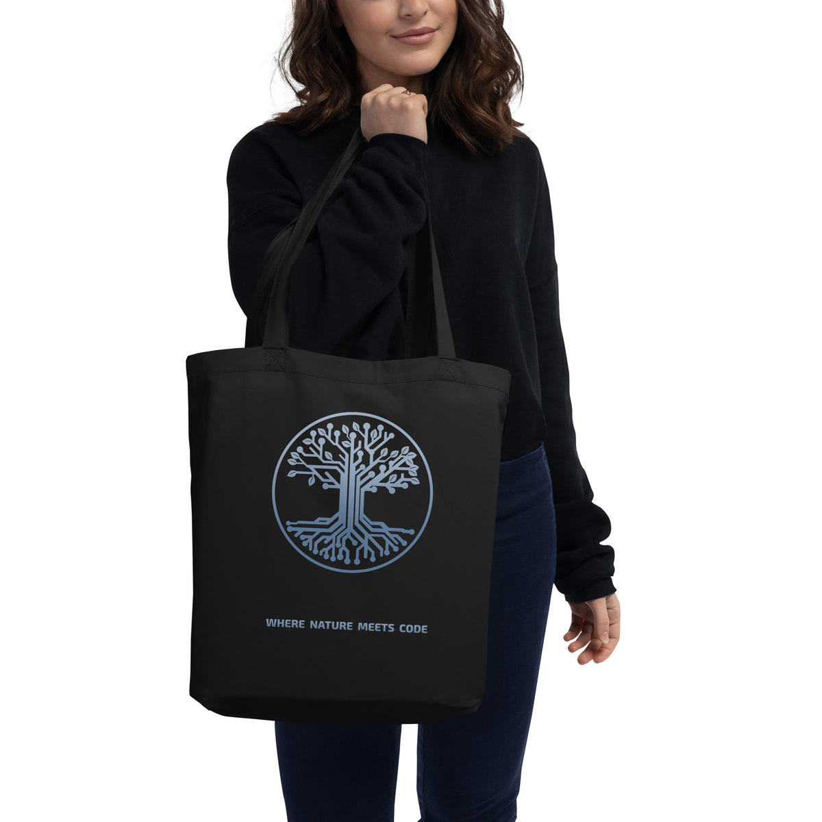 Tote bag bio ARBOR3S Signature Bleu Nébula — noir — vue de face