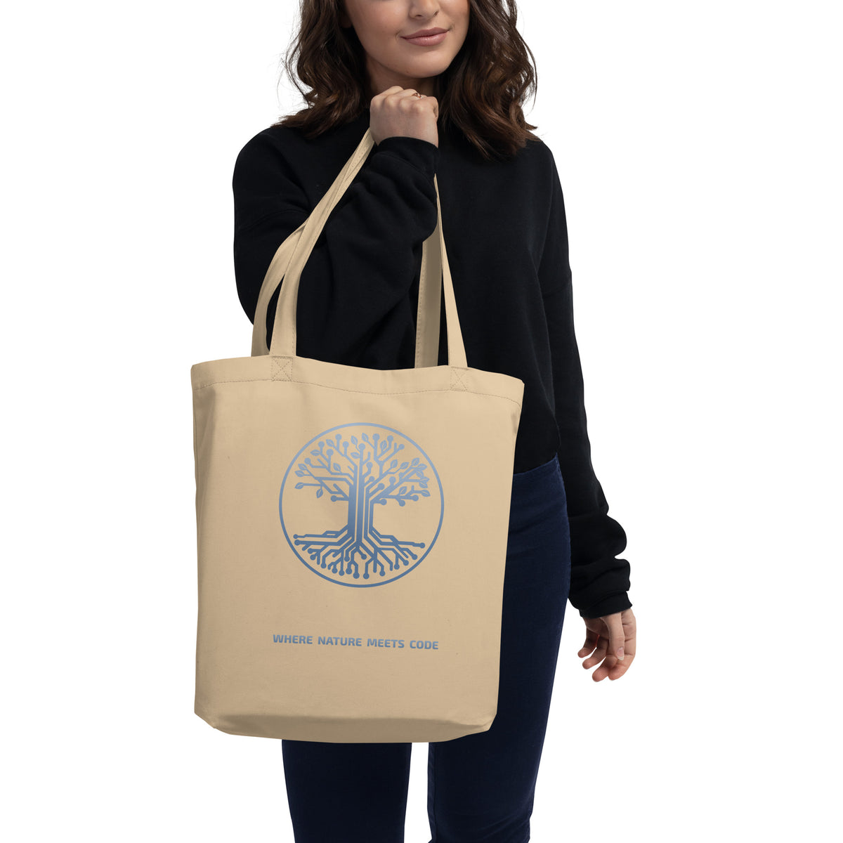Tote bag bio ARBOR3S Signature Bleu Nébula — écru Oyster — vue de face