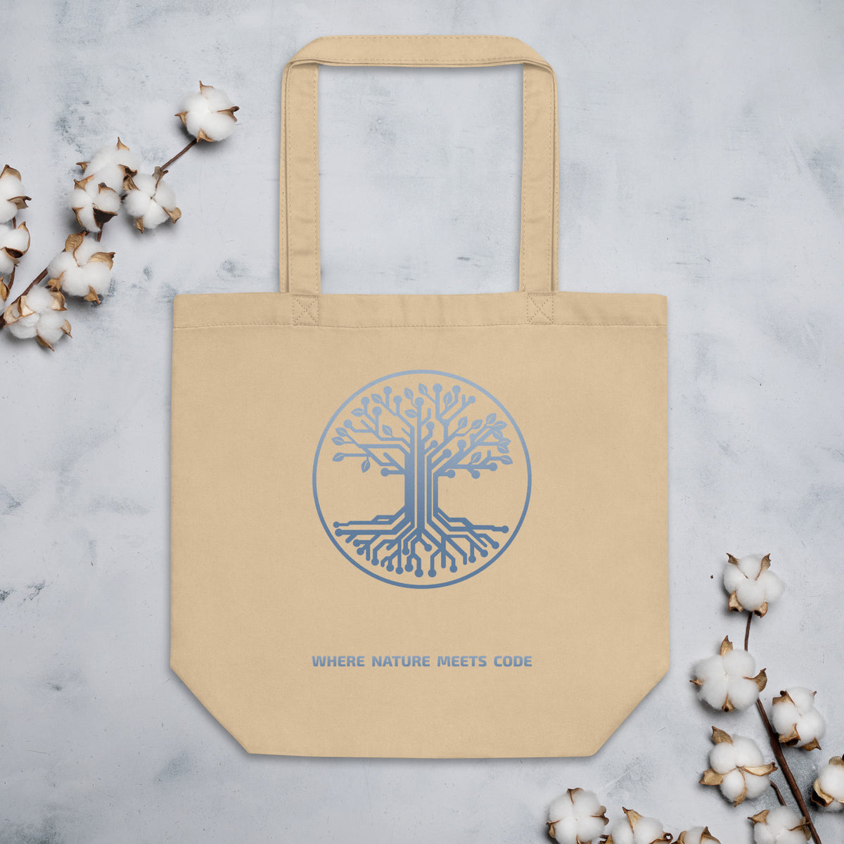 Tote bag bio ARBOR3S Signature Bleu Nébula — écru Oyster — vue de face