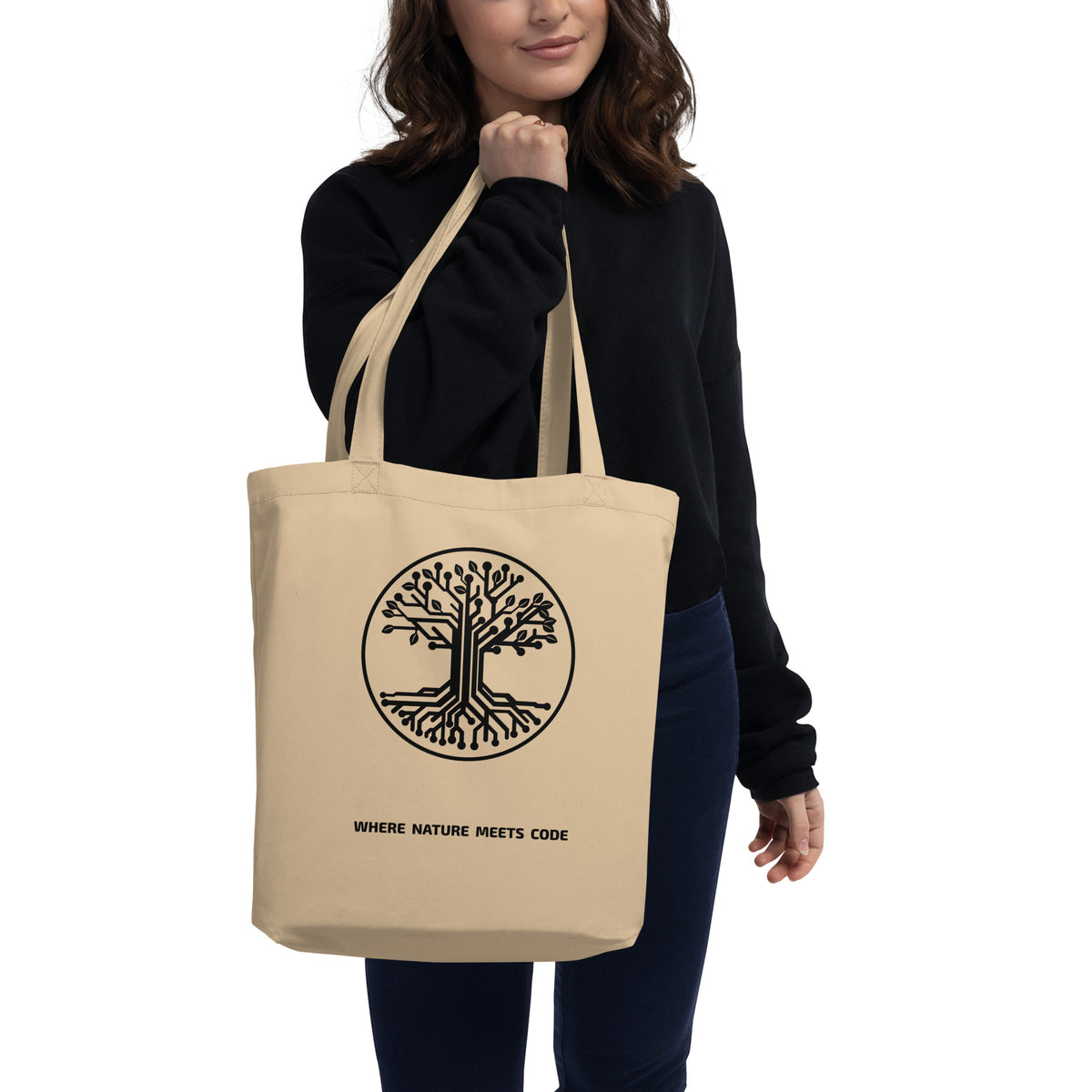 Tote bag bio ARBOR3S Signature Noir Carbone — écru Oyster — vue de face