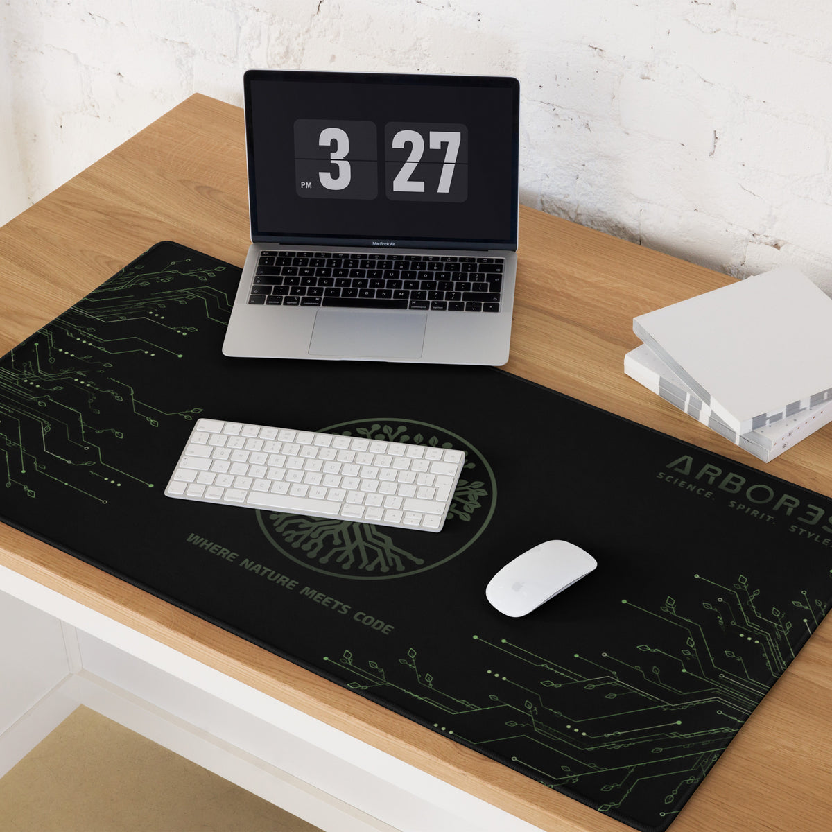 Deskmat XXL ARBOR3S Signature Gaïa — blanc — vue de face