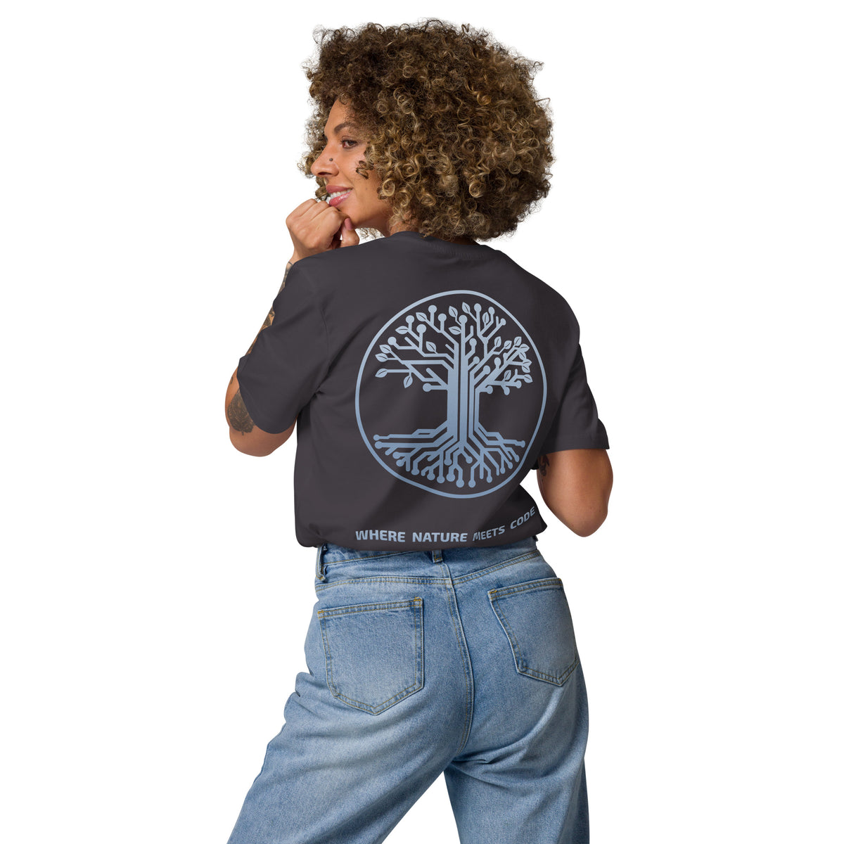T-shirt bio ARBOR3S Signature Bleu Nébula — anthracite — vue de dos