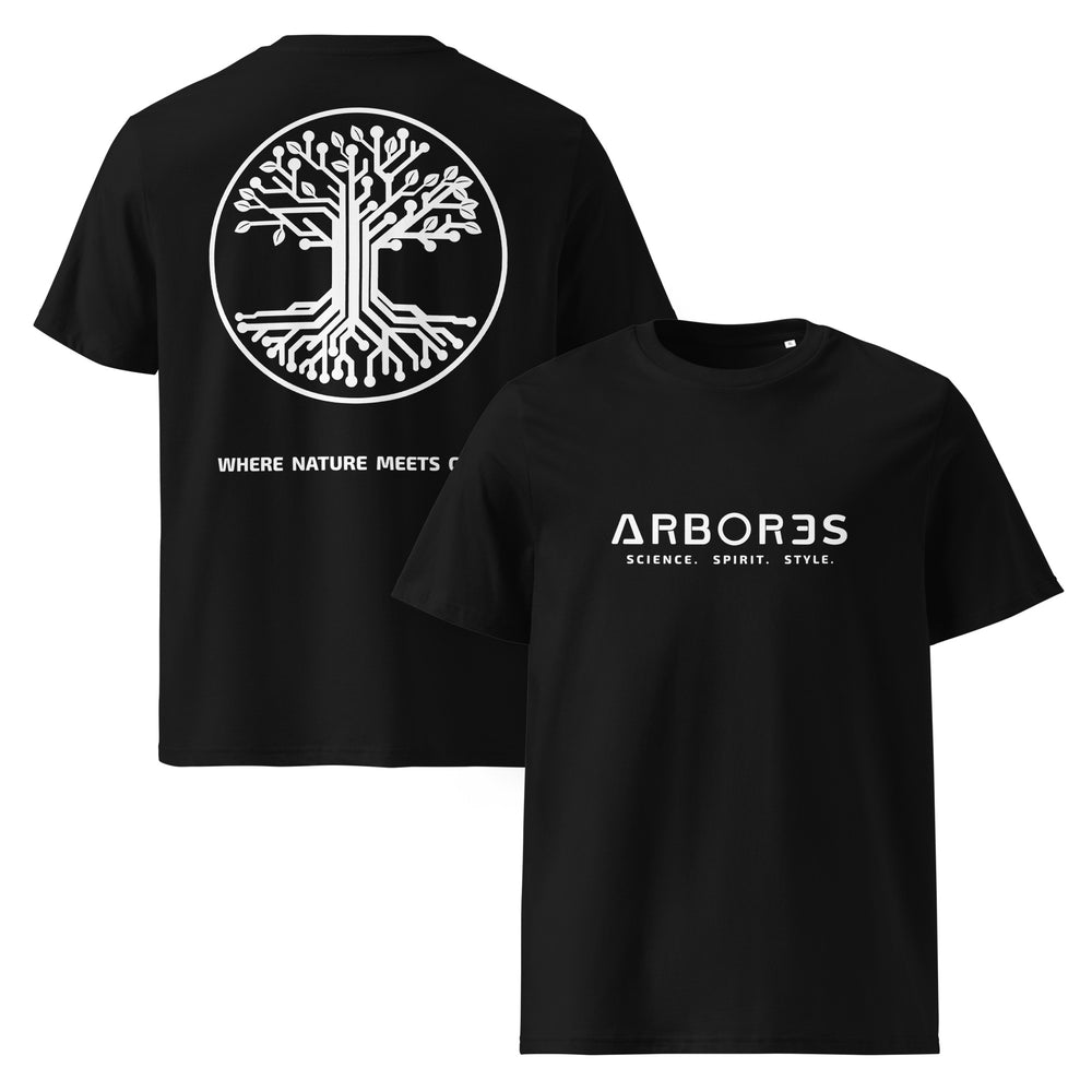T-shirt bio ARBOR3S Signature Blanc Minéral — noir — vues de face et de dos