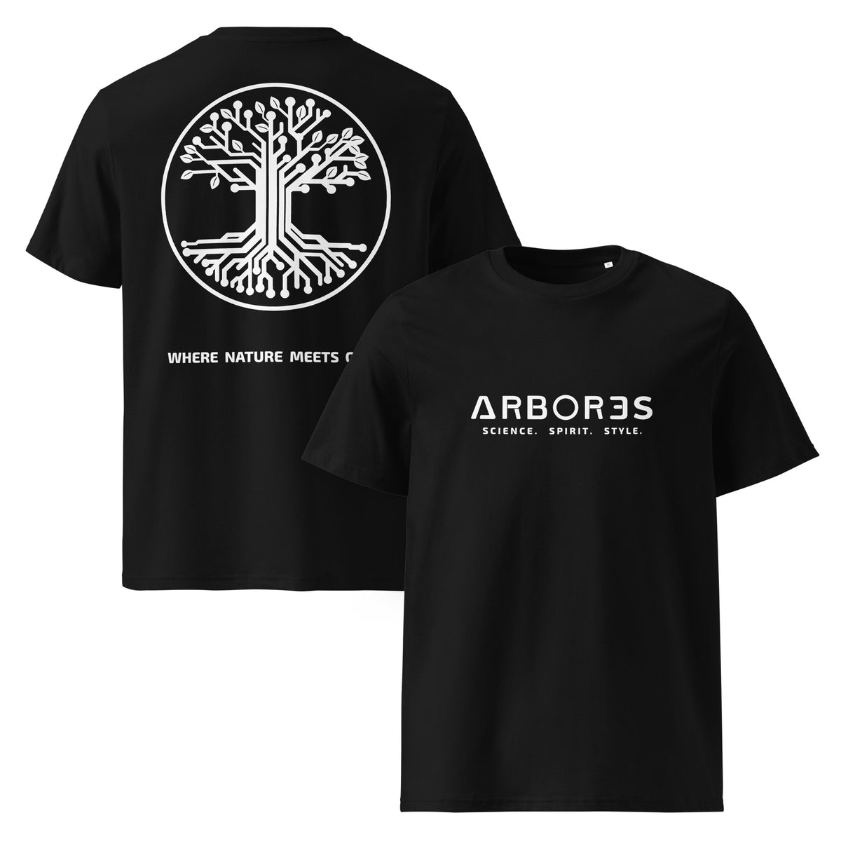 T-shirt bio ARBOR3S Signature Blanc Minéral — noir — vues de face et de dos