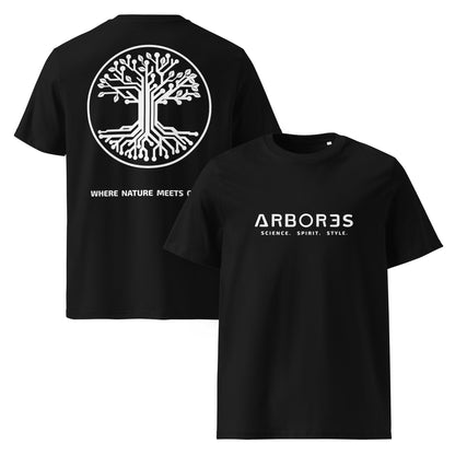T-shirt bio ARBOR3S Signature Blanc Minéral — noir — vues de face et de dos