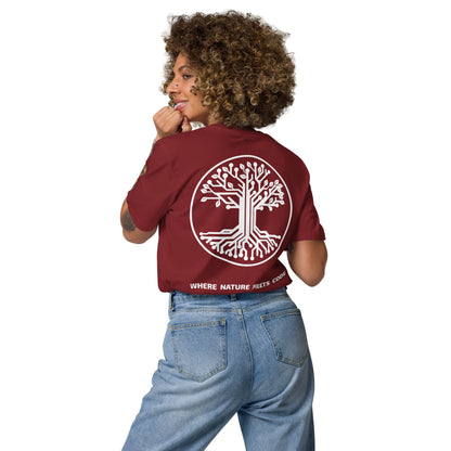 T-shirt bio ARBOR3S Signature Blanc Minéral — bordeaux — vue de dos