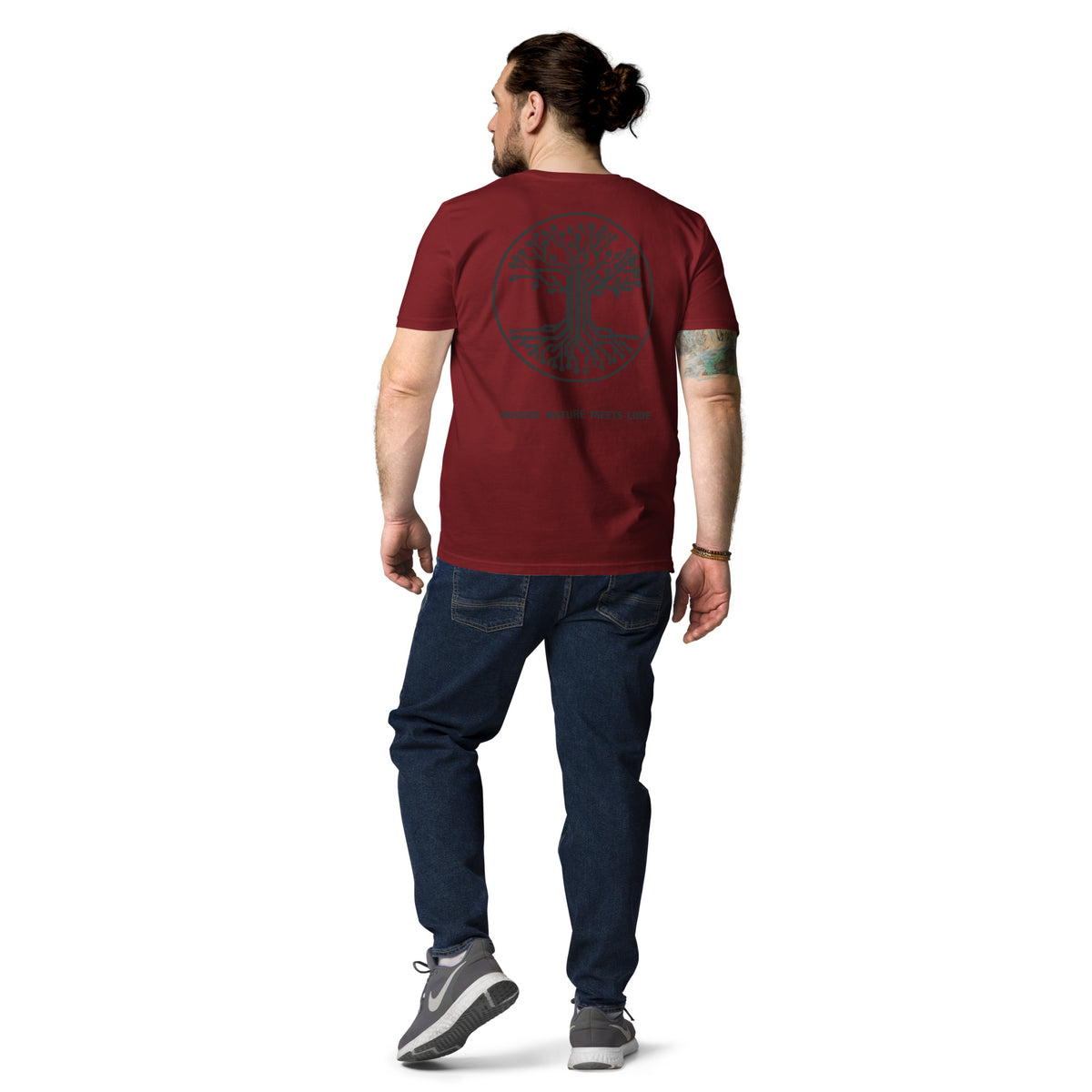 T-shirt bio ARBOR3S Signature Noir Carbone — bordeaux — vue de dos