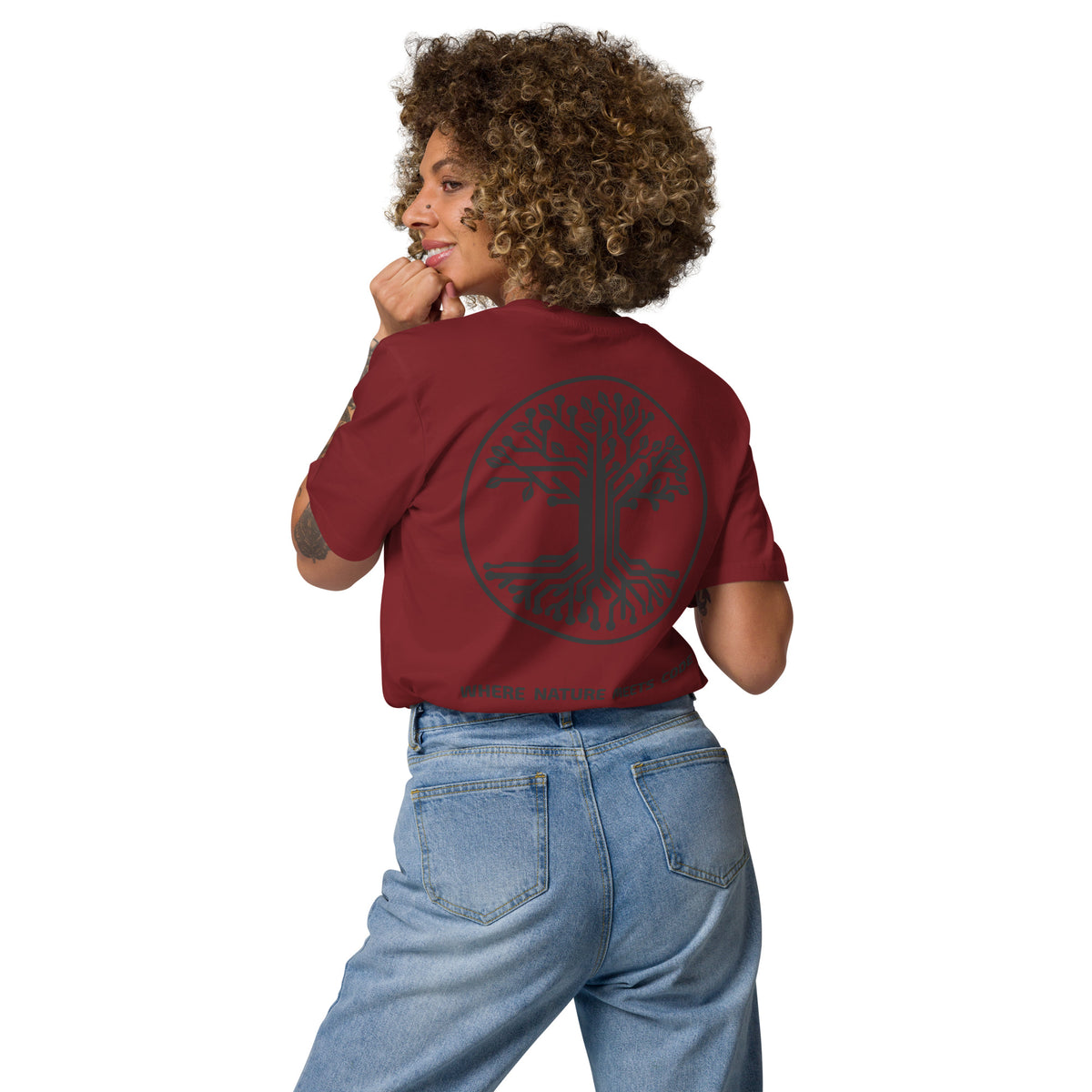 T-shirt bio ARBOR3S Signature Noir Carbone — bordeaux — vue de dos