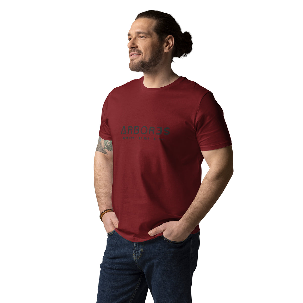 T-shirt bio ARBOR3S Signature Noir Carbone — bordeaux — vue de face