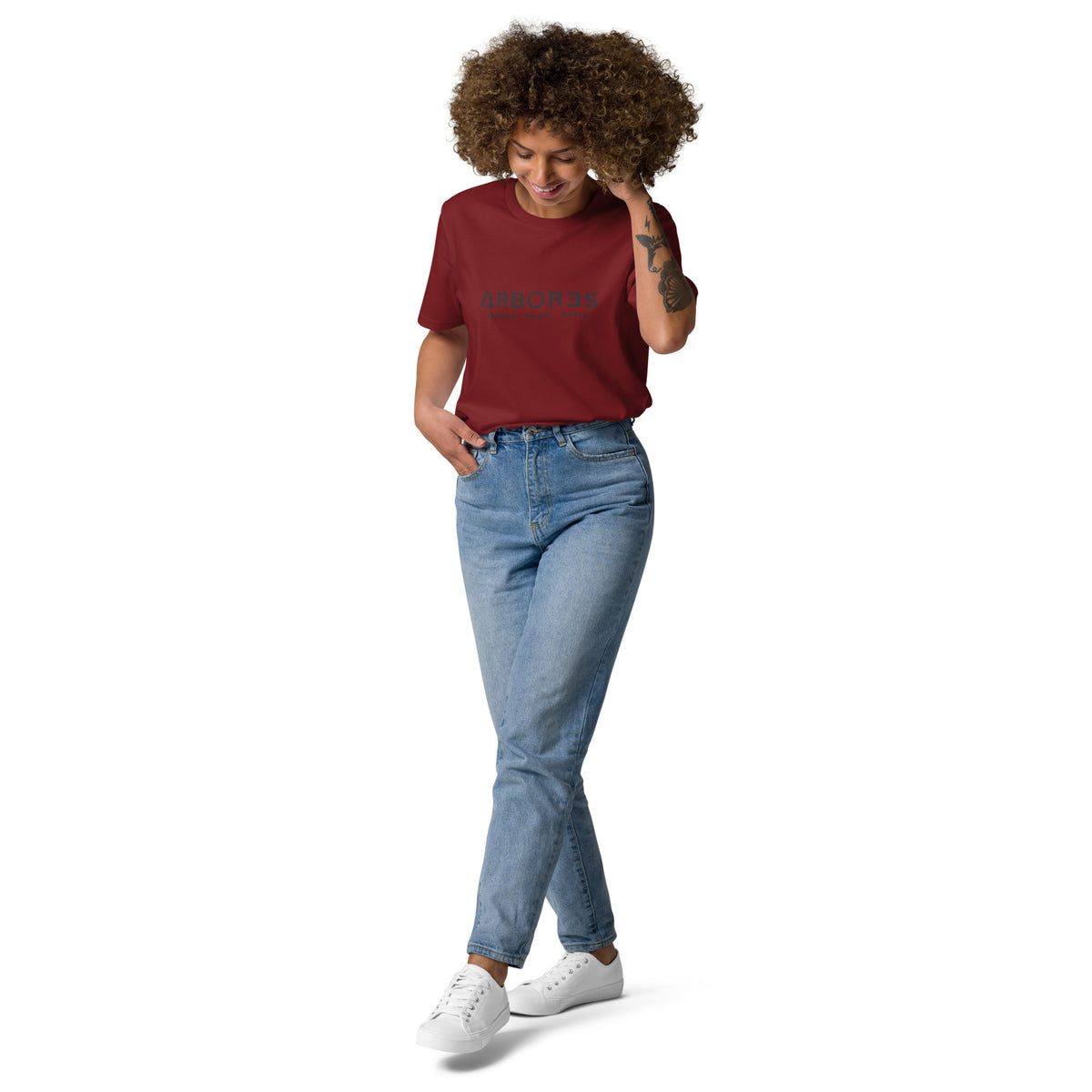 T-shirt bio ARBOR3S Signature Noir Carbone — bordeaux — vue de face
