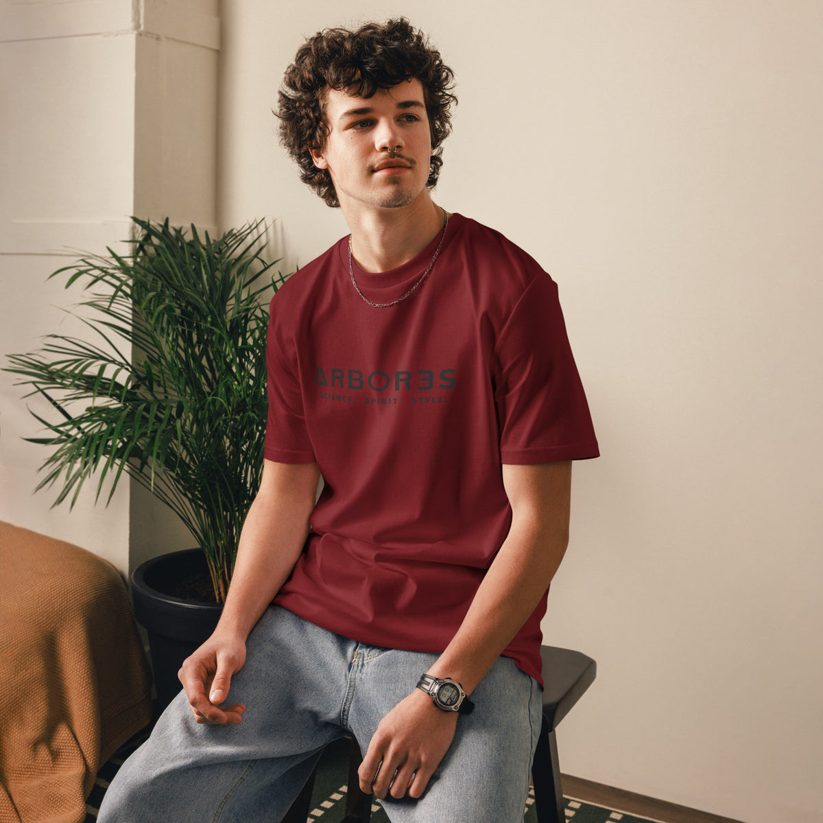 T-shirt bio ARBOR3S Signature Noir Carbone — bordeaux — vue de face