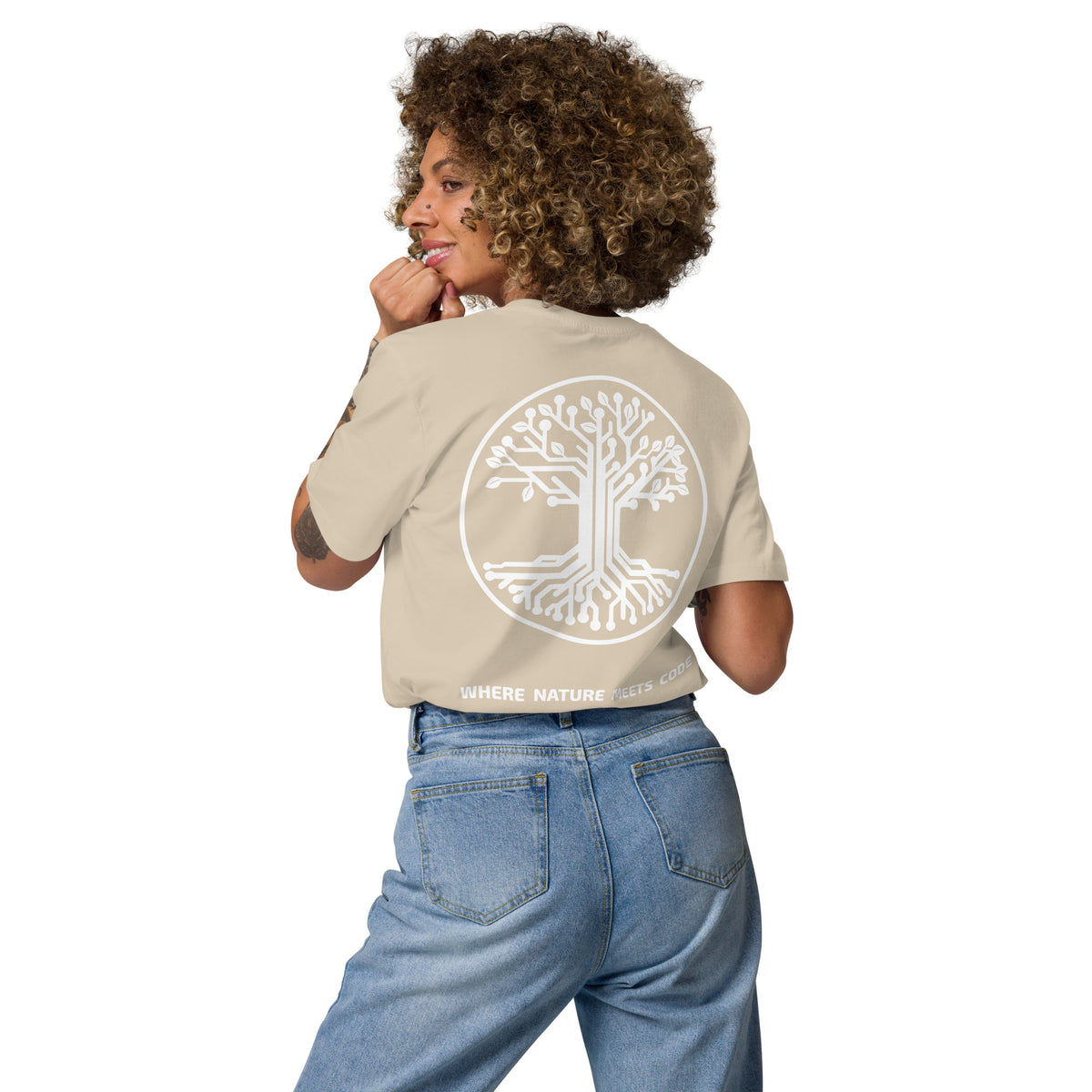 T-shirt bio ARBOR3S Signature Blanc Minéral — beige Desert Dust — vue de dos