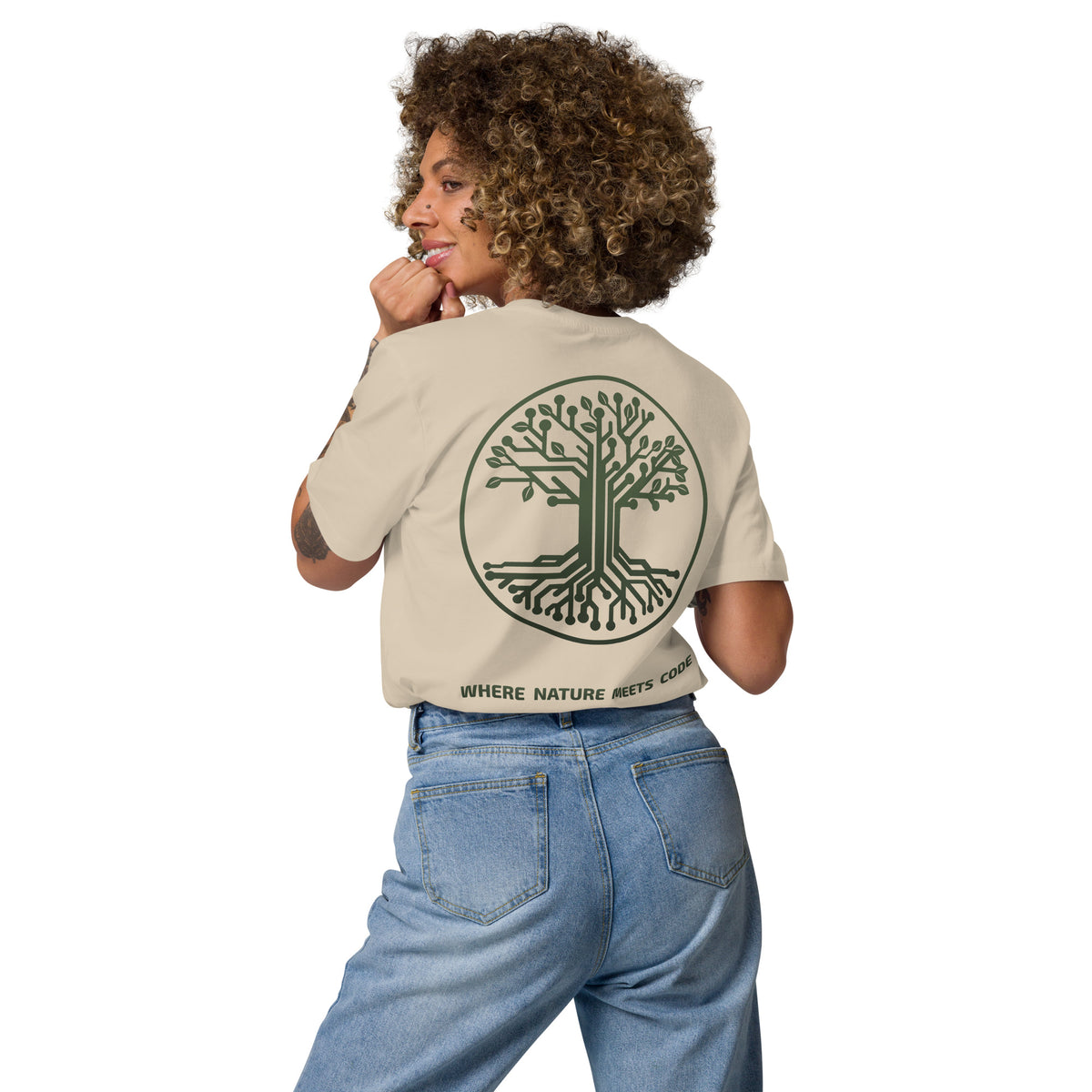 T-shirt bio ARBOR3S Signature Vert Canopée — beige Desert Dust — vue de dos
