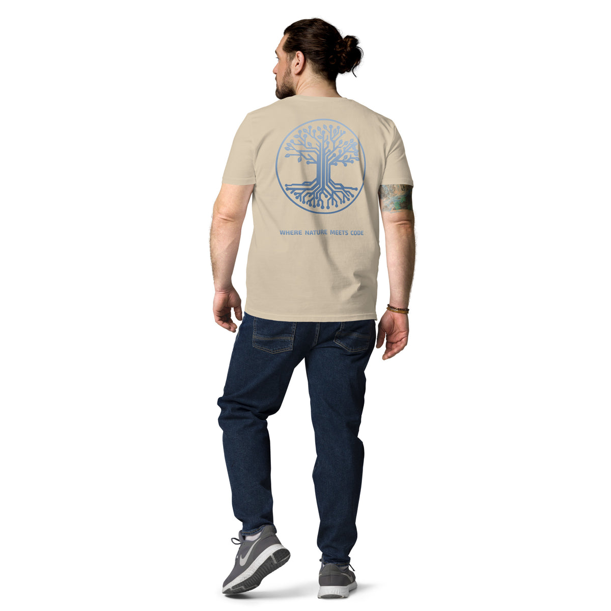 T-shirt bio ARBOR3S Signature Bleu Nébula — beige Desert Dust — vue de dos