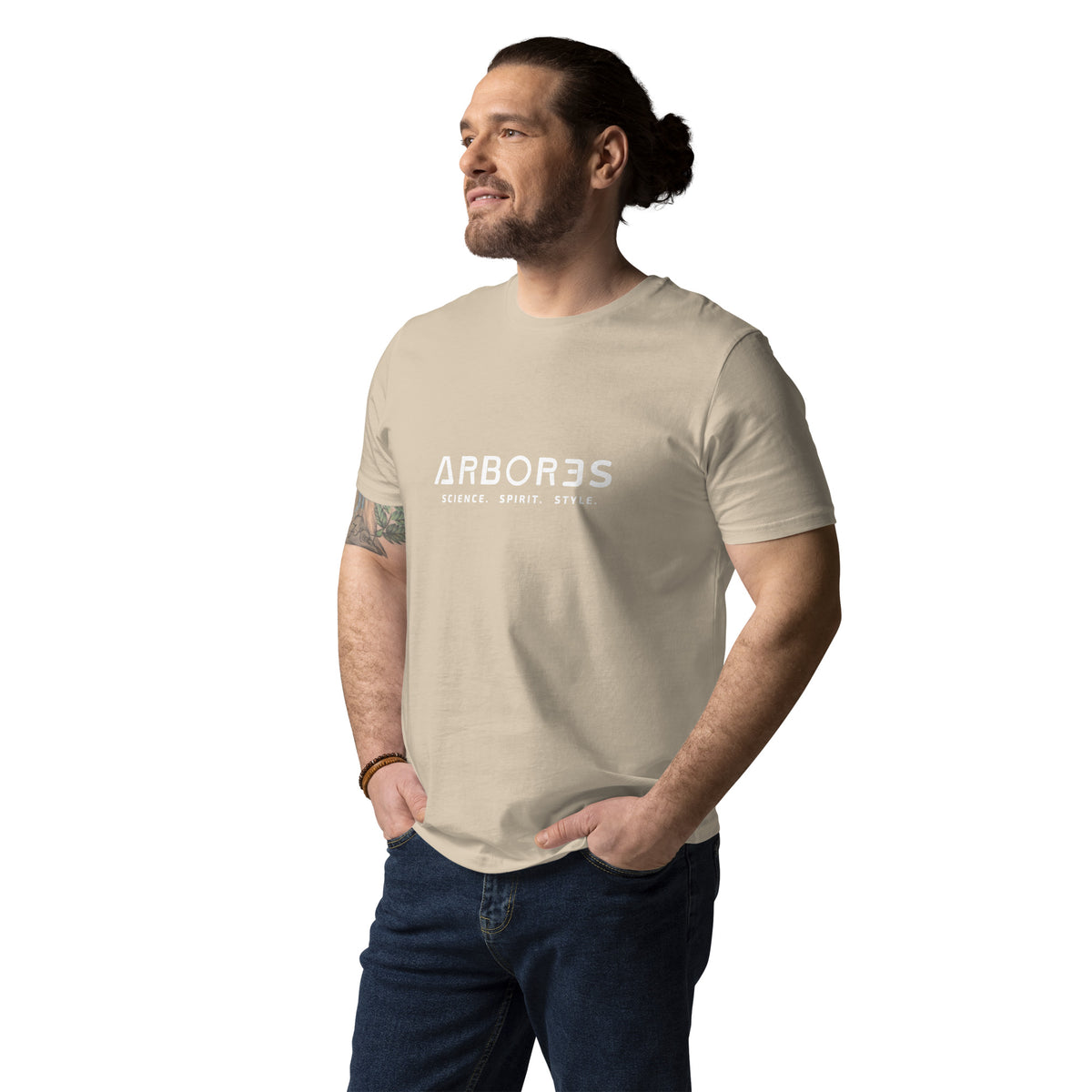 T-shirt bio ARBOR3S Signature Blanc Minéral — beige Desert Dust — vue de face