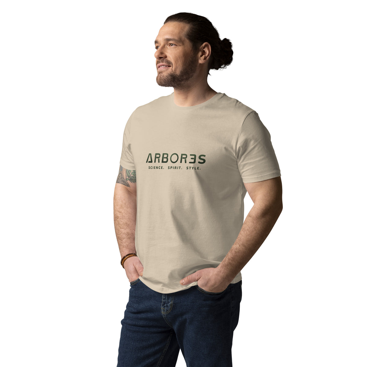 T-shirt bio ARBOR3S Signature Vert Canopée — beige Desert Dust — vue de face
