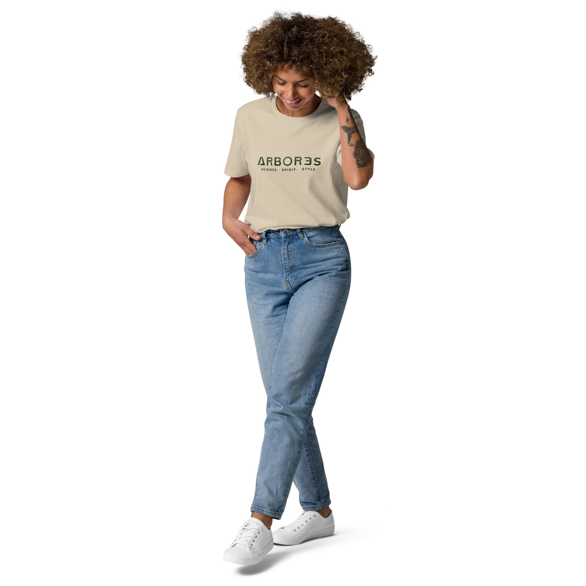 T-shirt bio ARBOR3S Signature Vert Canopée — beige Desert Dust — vue de face