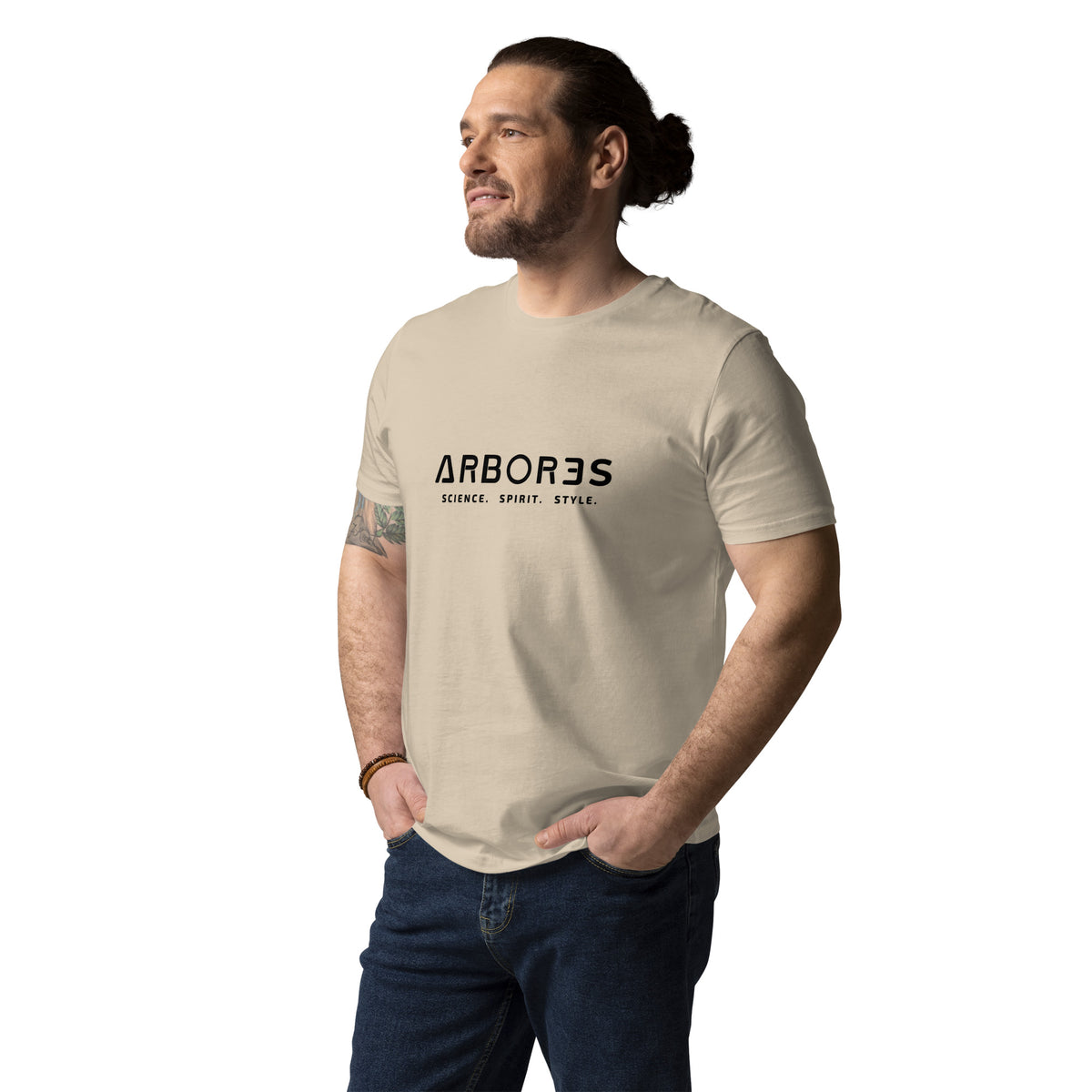 T-shirt bio ARBOR3S Signature Noir Carbone — beige Desert Dust — vue de face