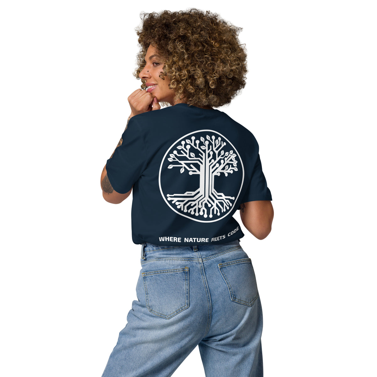 T-shirt bio ARBOR3S Signature Blanc Minéral — bleu marine — vue de dos