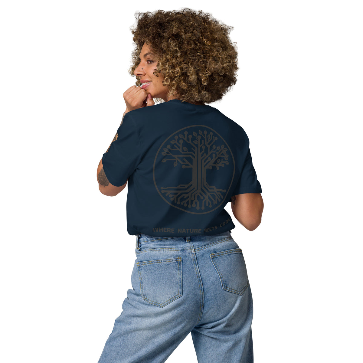 T-shirt bio ARBOR3S Signature Noir Carbone — bleu marine — vue de dos
