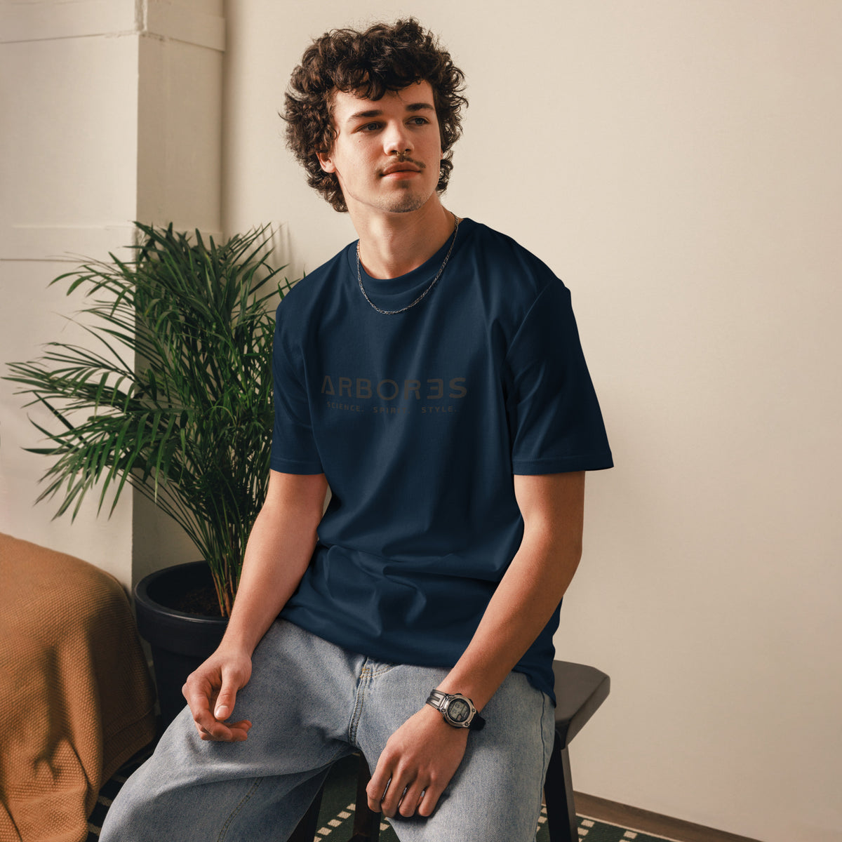 T-shirt bio ARBOR3S Signature Noir Carbone — bleu marine — vue de face