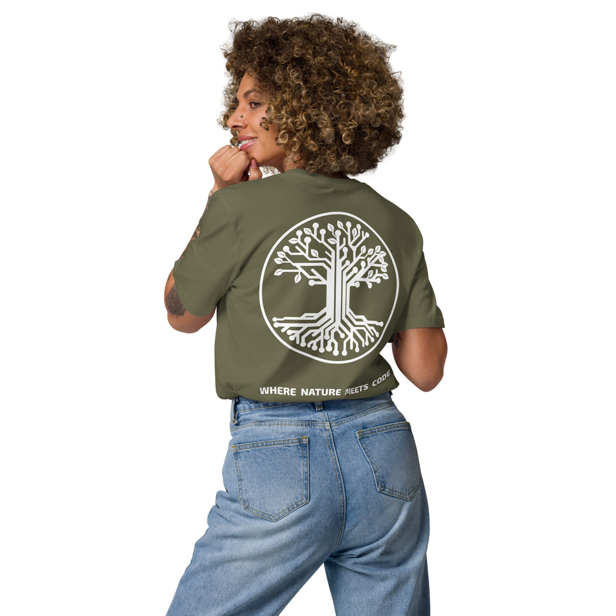 T-shirt bio ARBOR3S Signature Blanc Minéral — kaki — vue de dos