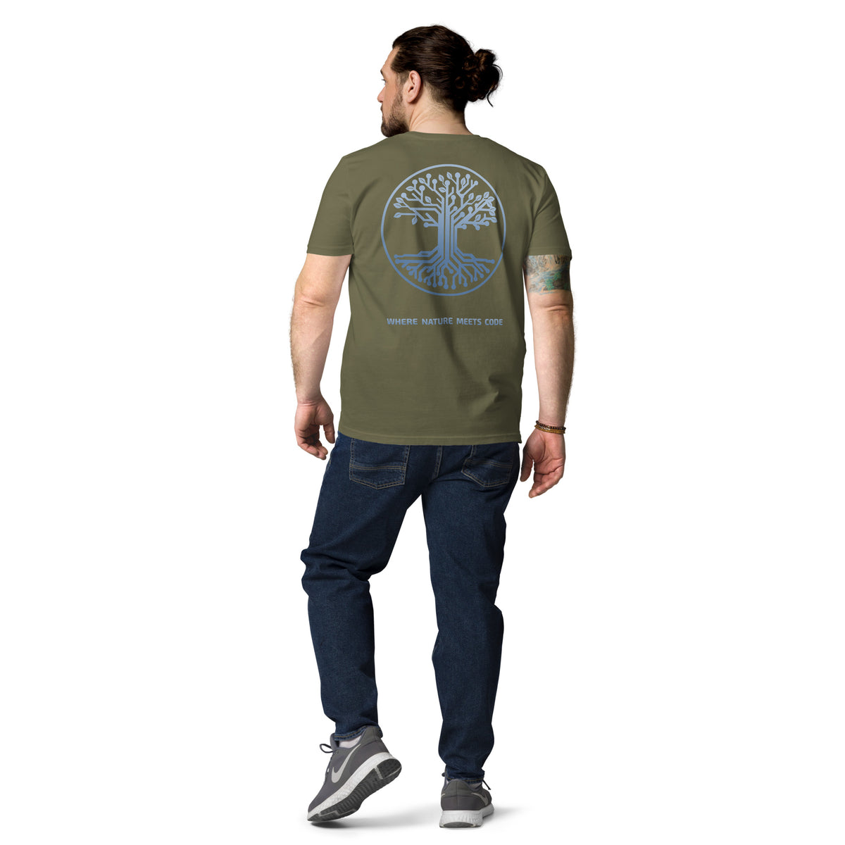 T-shirt bio ARBOR3S Signature Bleu Nébula — kaki — vue de dos