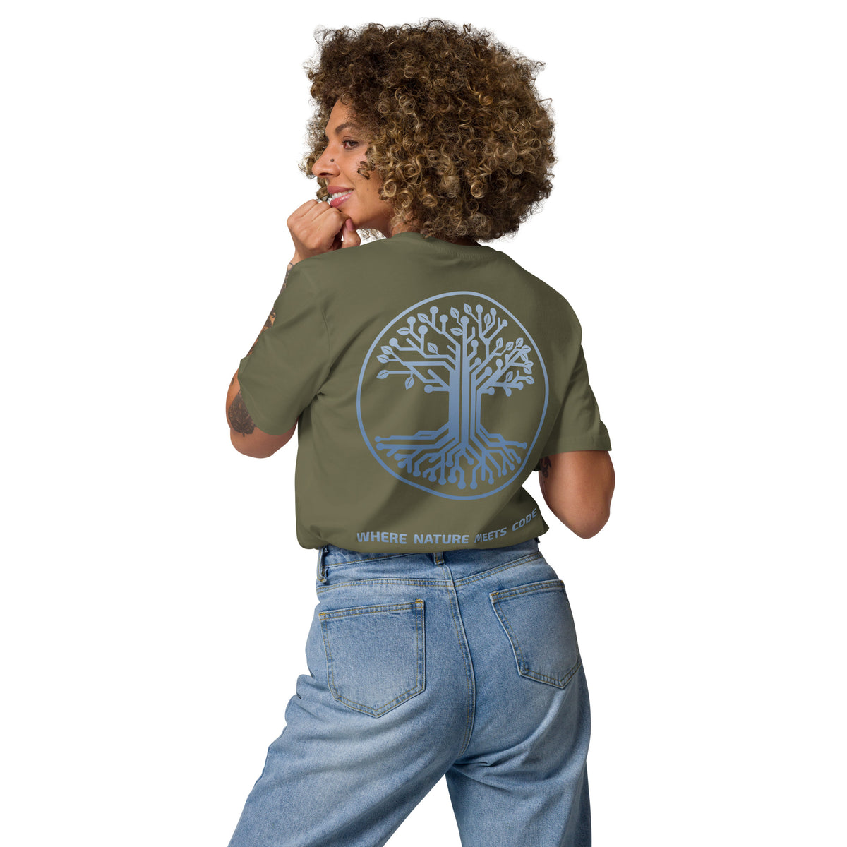 T-shirt bio ARBOR3S Signature Bleu Nébula — kaki — vue de dos