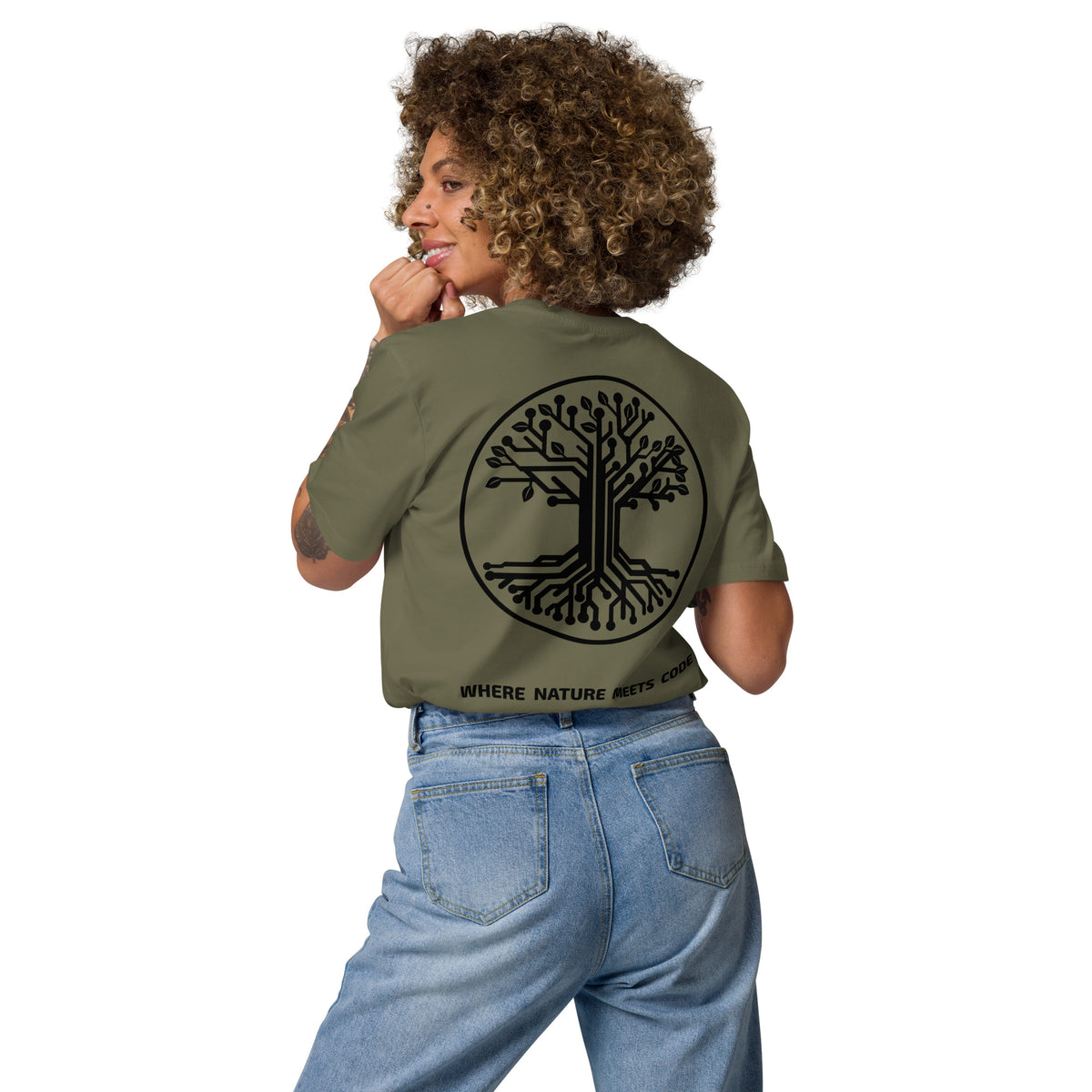 T-shirt bio ARBOR3S Signature Noir Carbone — kaki — vue de dos