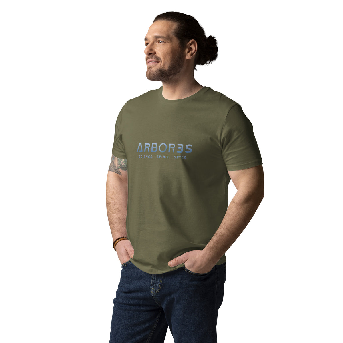 T-shirt bio ARBOR3S Signature Bleu Nébula — kaki — vue de face
