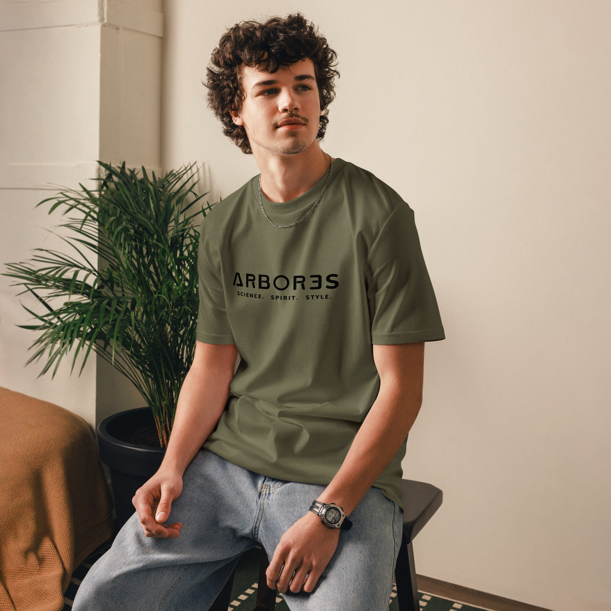 T-shirt bio ARBOR3S Signature Noir Carbone — kaki — vue de face
