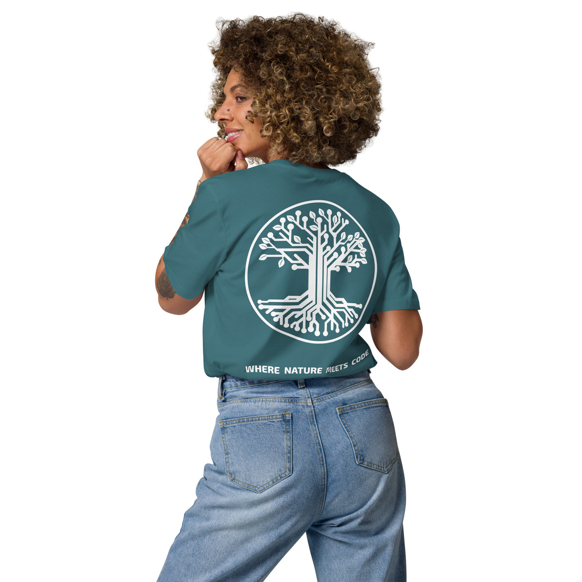 T-shirt bio ARBOR3S Signature Blanc Minéral — vert Stargazer — vue de dos