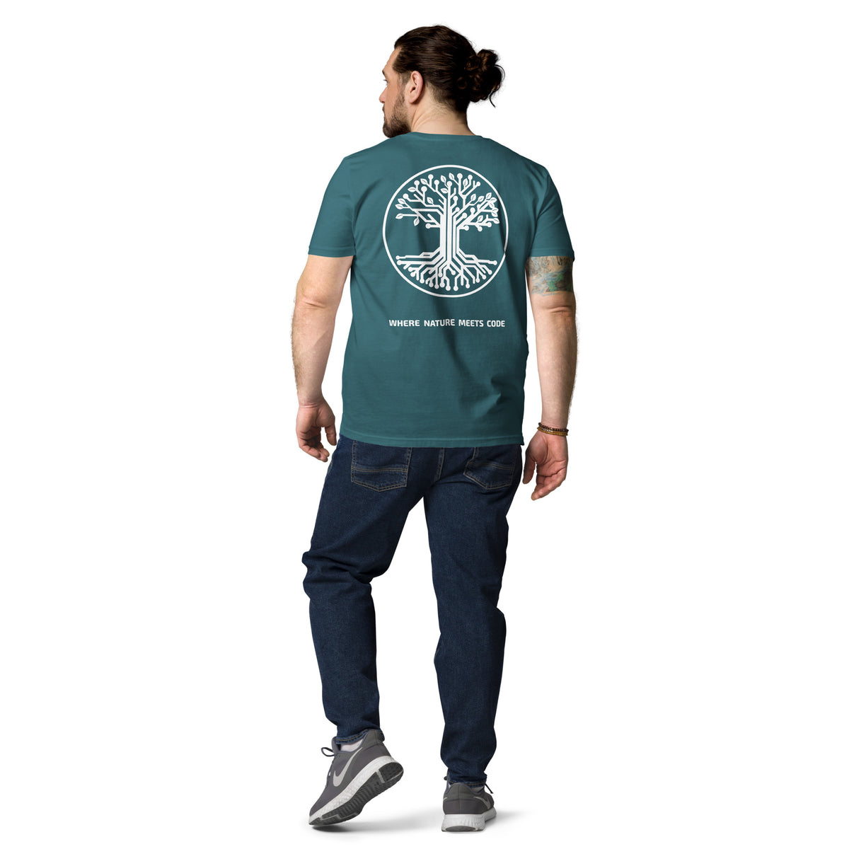 T-shirt bio ARBOR3S Signature Blanc Minéral — vert Stargazer — vue de dos