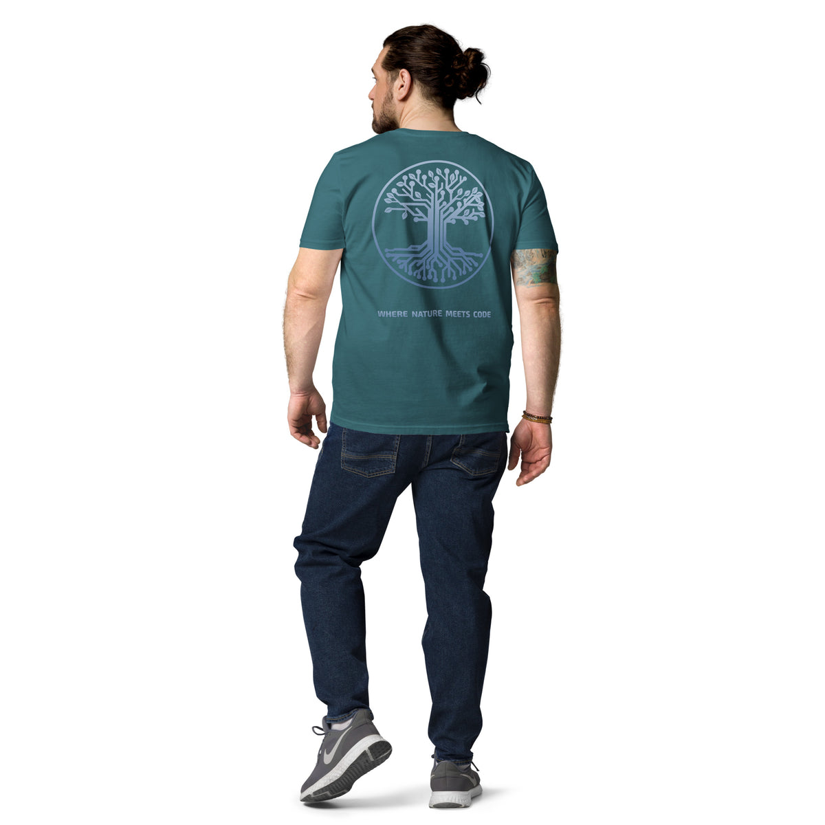 T-shirt bio ARBOR3S Signature Bleu Nébula — vert Stargazer — vue de dos