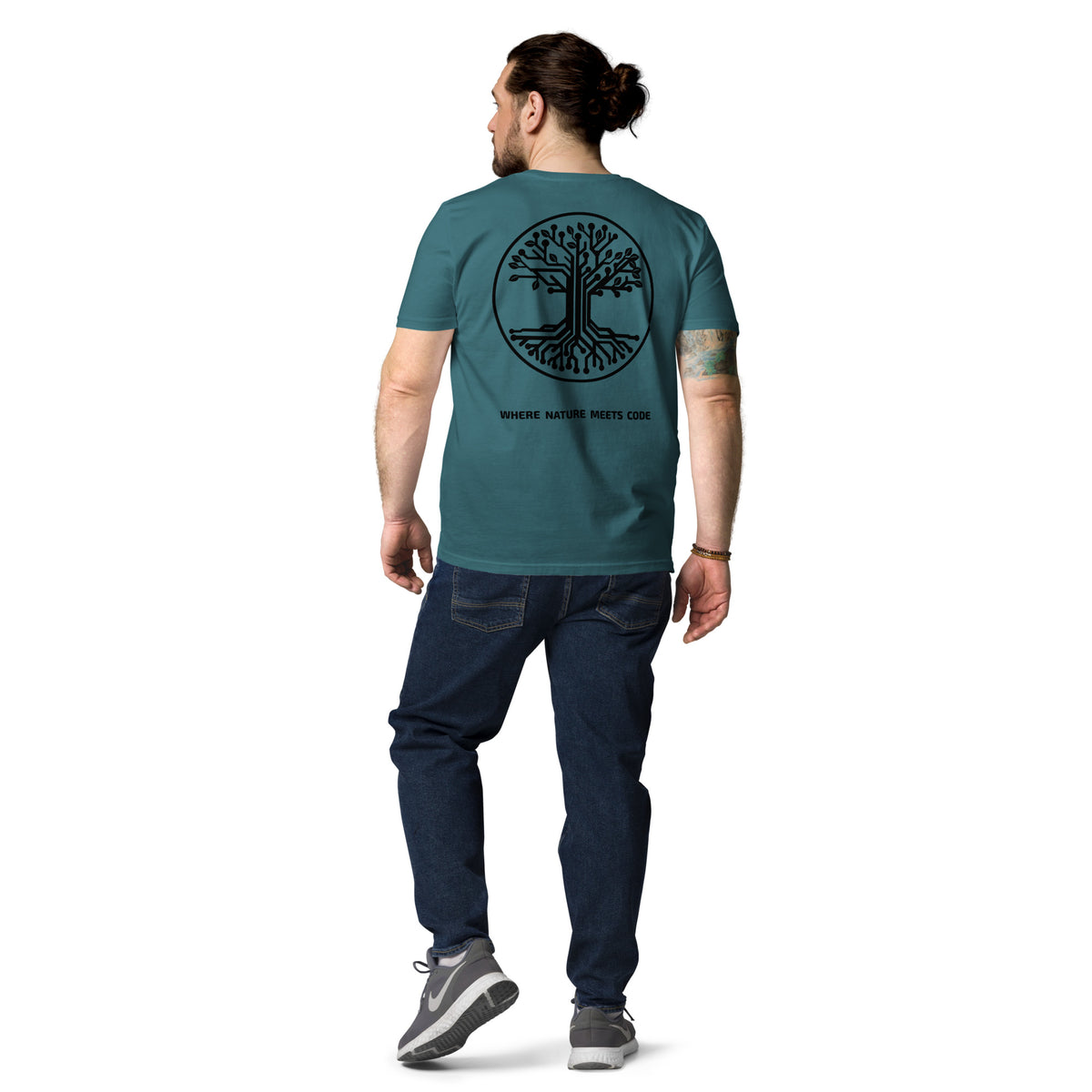 T-shirt bio ARBOR3S Signature Noir Carbone — vert Stargazer — vue de dos