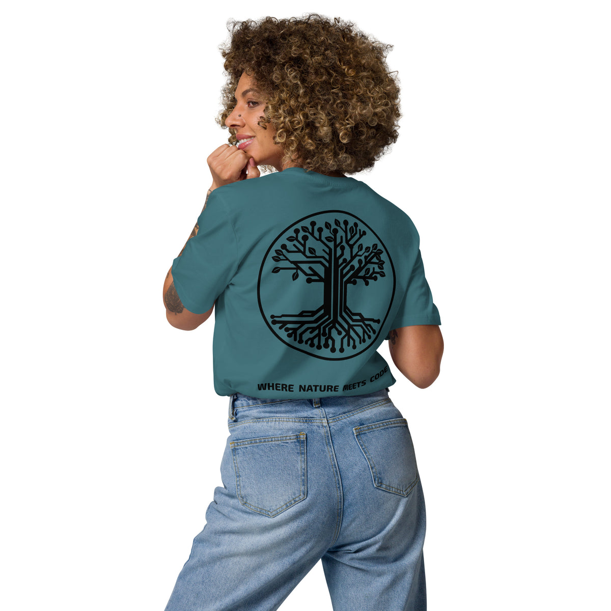 T-shirt bio ARBOR3S Signature Noir Carbone — vert Stargazer — vue de dos