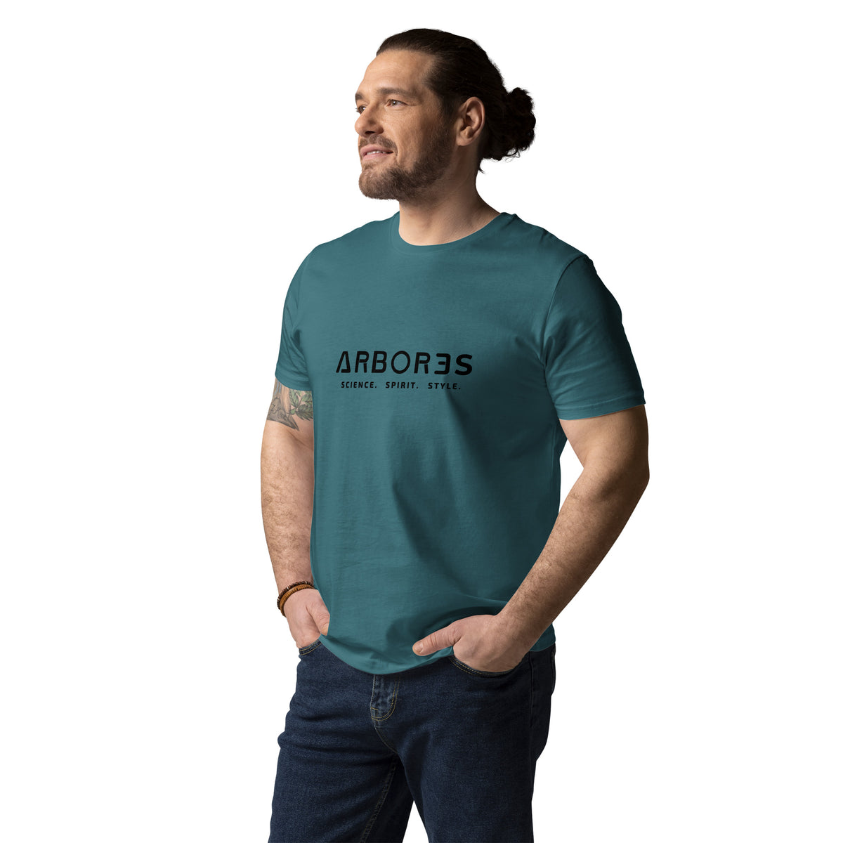 T-shirt bio ARBOR3S Signature Noir Carbone — vert Stargazer — vue de face