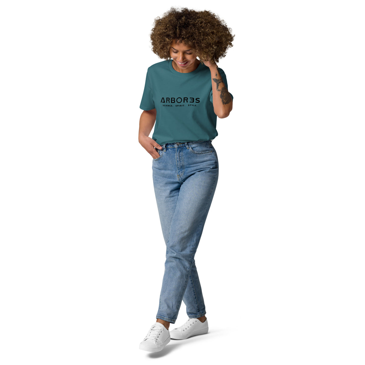 T-shirt bio ARBOR3S Signature Noir Carbone — vert Stargazer — vue de face
