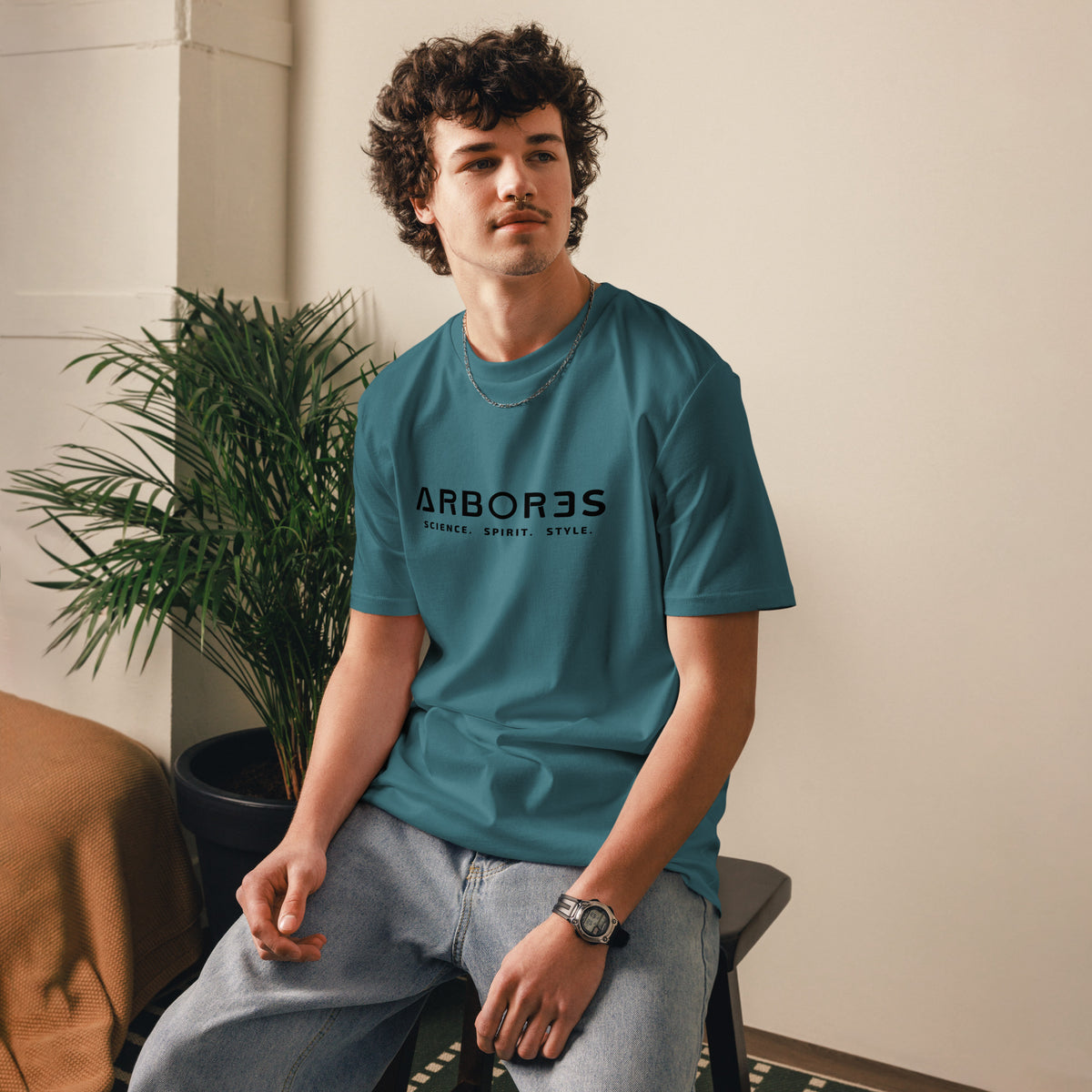 T-shirt bio ARBOR3S Signature Noir Carbone — vert Stargazer — vue de face