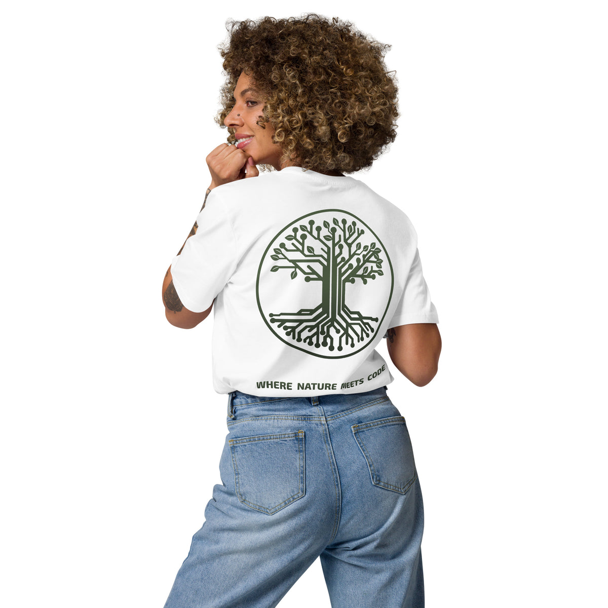 T-shirt bio ARBOR3S Signature Vert Canopée — blanc — vue de dos