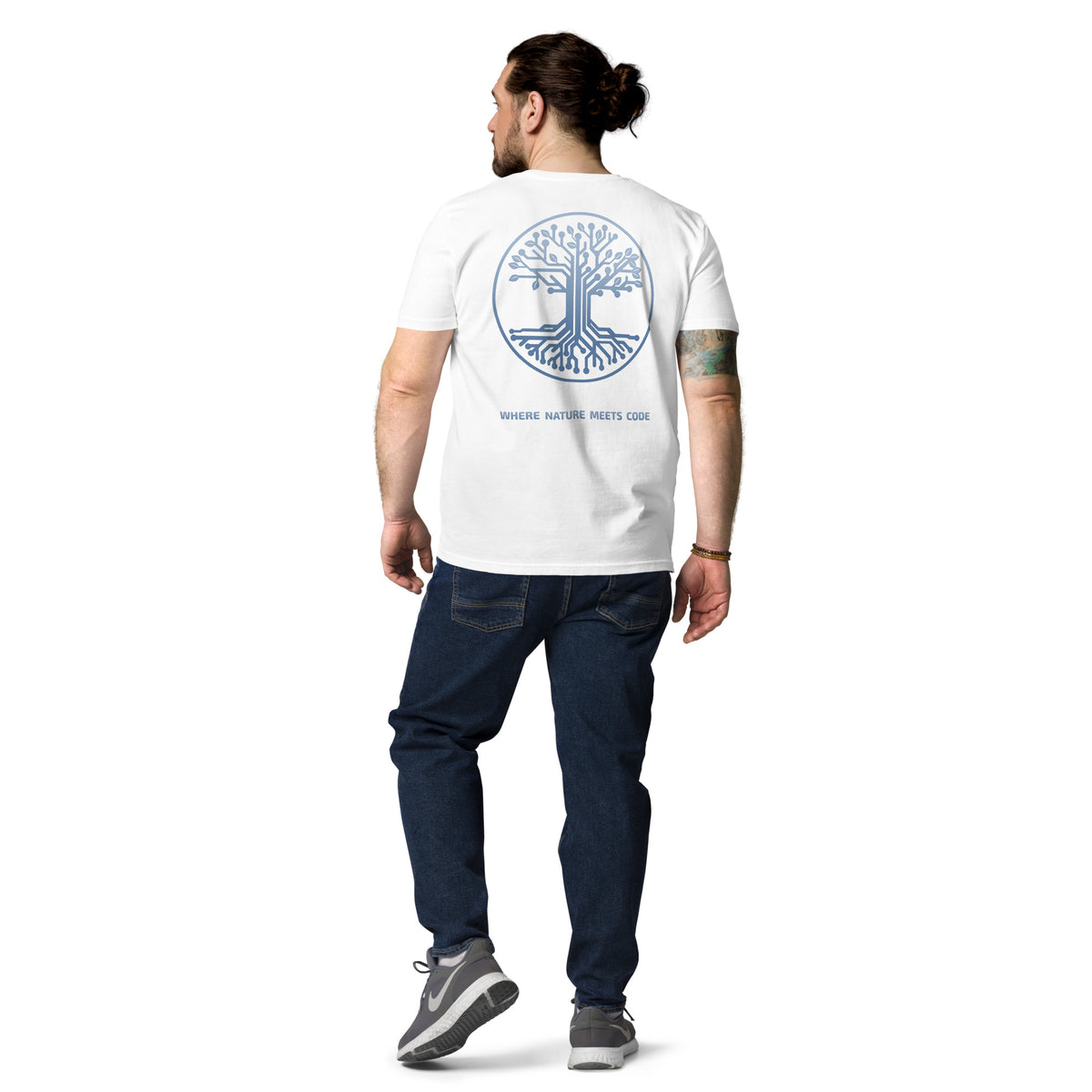 T-shirt bio ARBOR3S Signature Bleu Nébula — blanc — vue de dos