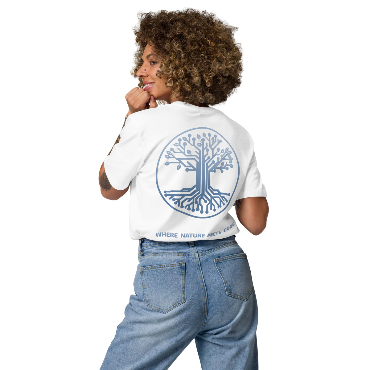 T-shirt bio ARBOR3S Signature Bleu Nébula — blanc — vue de dos