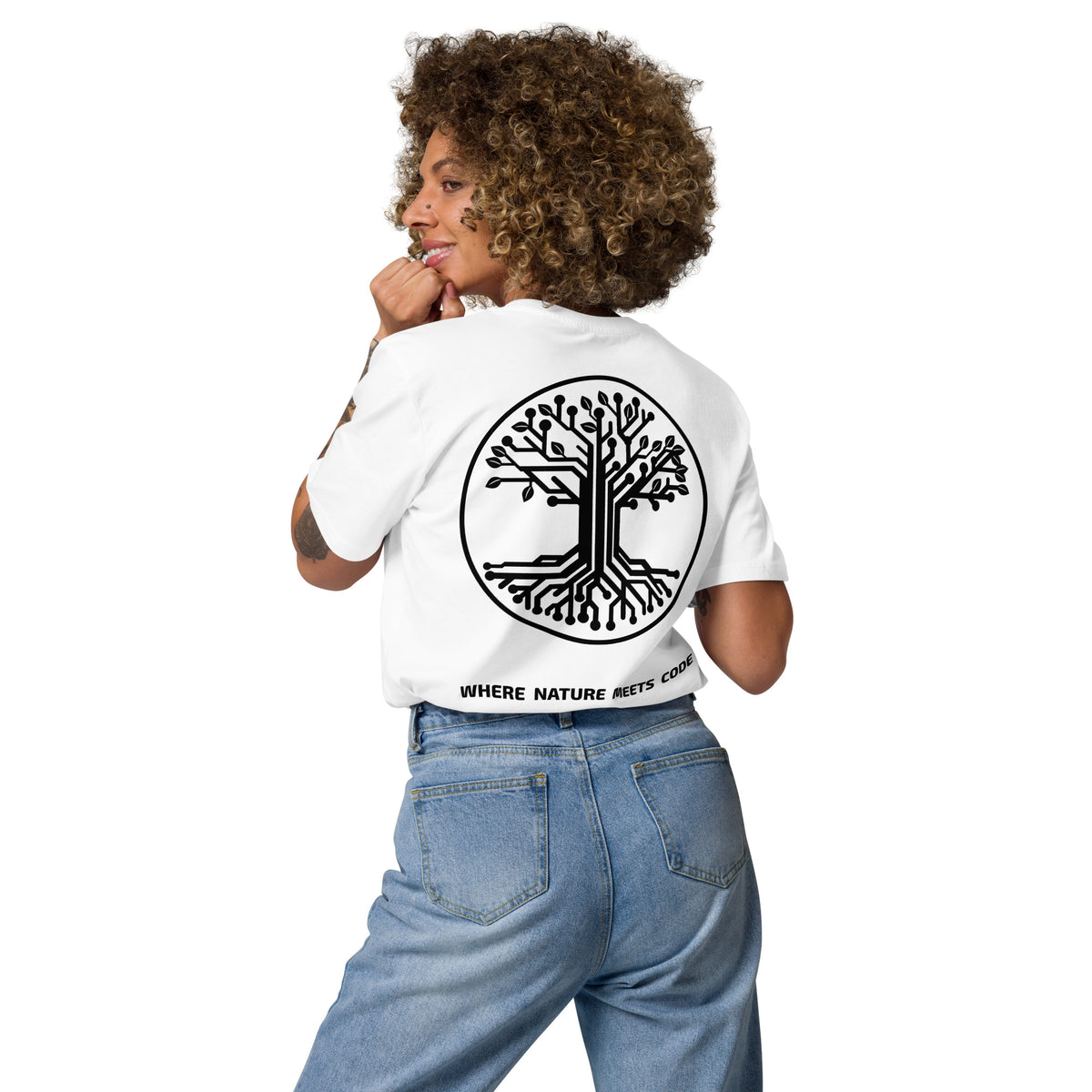 T-shirt bio ARBOR3S Signature Noir Carbone — blanc — vue de dos